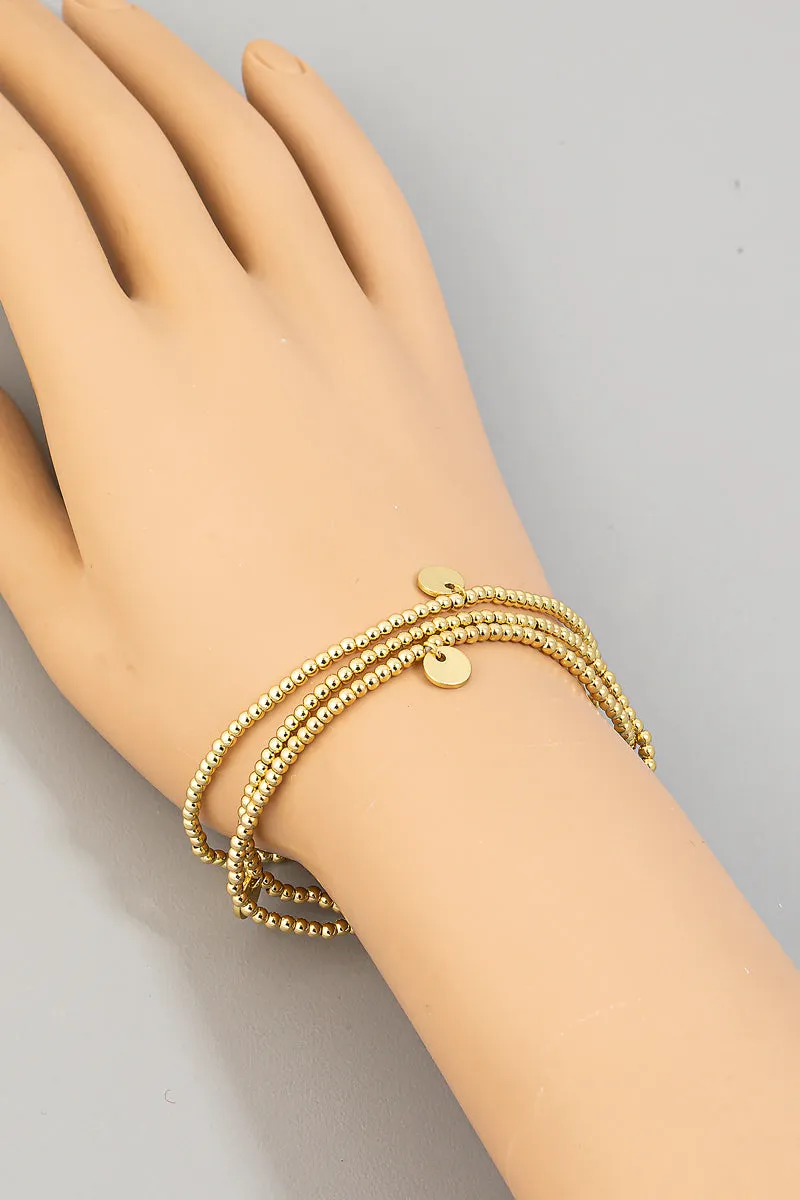 3 Row Multiple Stretch Bracelets with Gold Discs