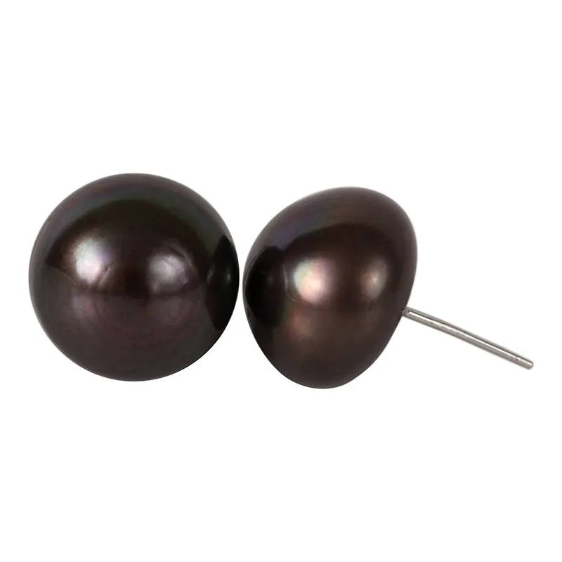 320-10 | 14MM BLACK FRESHWATER STUD EARRING (BLACK)