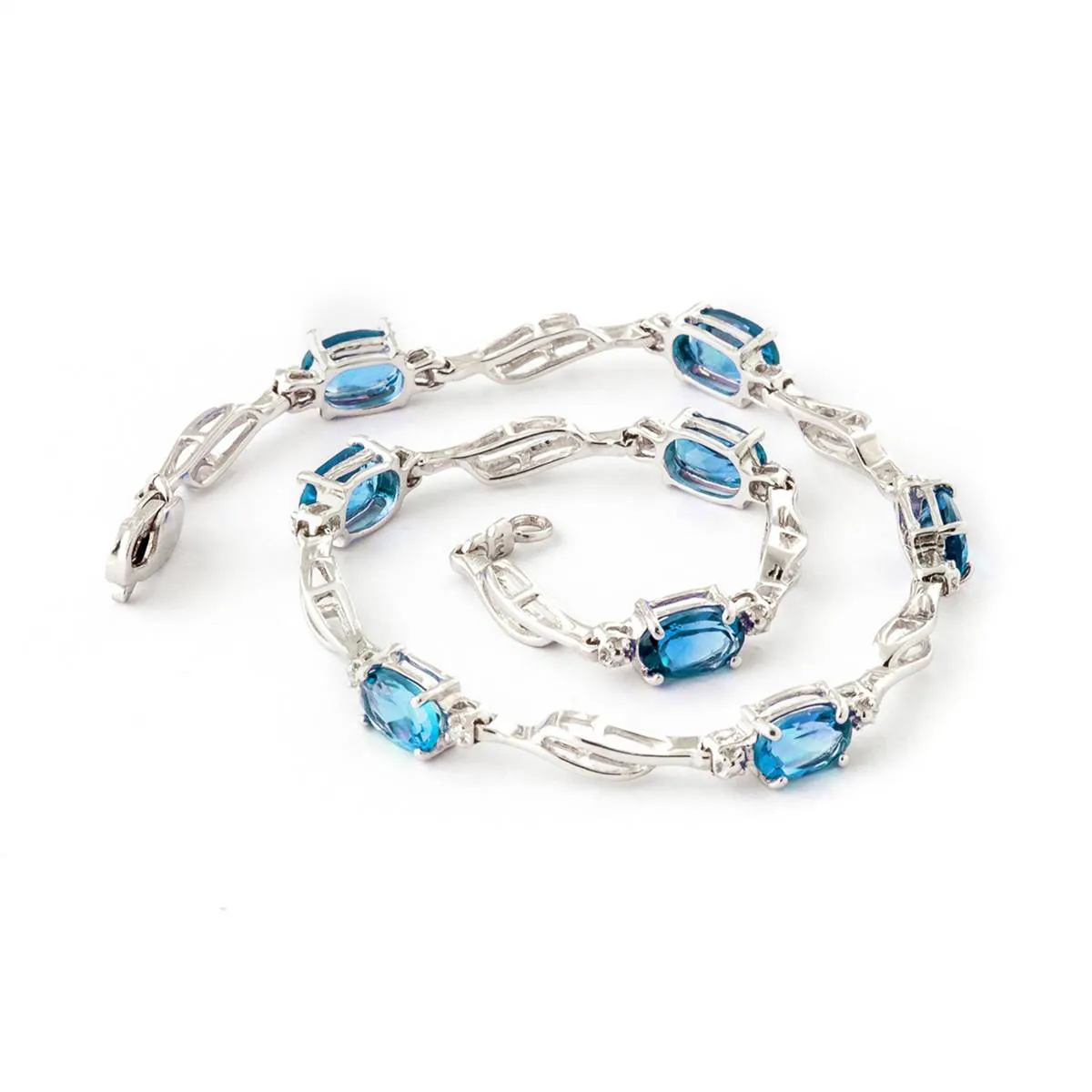 3.39 Carat 14K Solid White Gold Magical Words Blue Topaz Diamond Bracelet