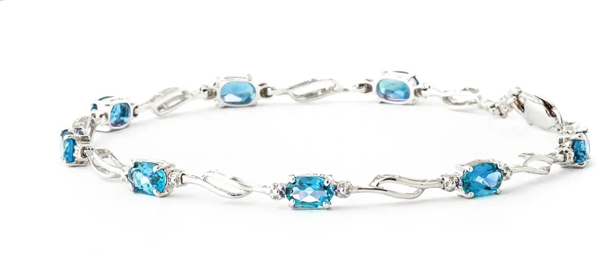 3.39 Carat 14K Solid White Gold Magical Words Blue Topaz Diamond Bracelet