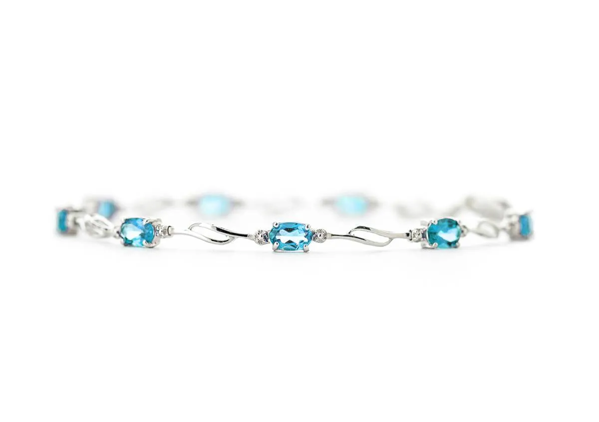 3.39 Carat 14K Solid White Gold Magical Words Blue Topaz Diamond Bracelet