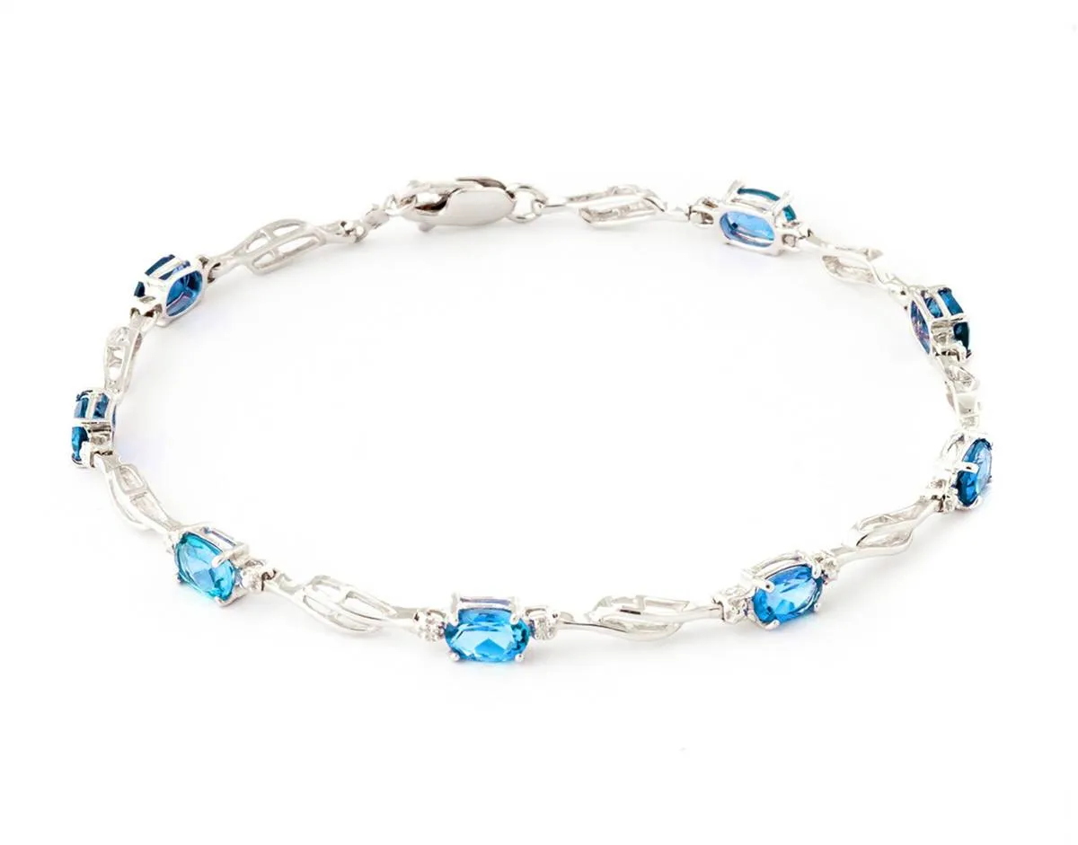 3.39 Carat 14K Solid White Gold Magical Words Blue Topaz Diamond Bracelet