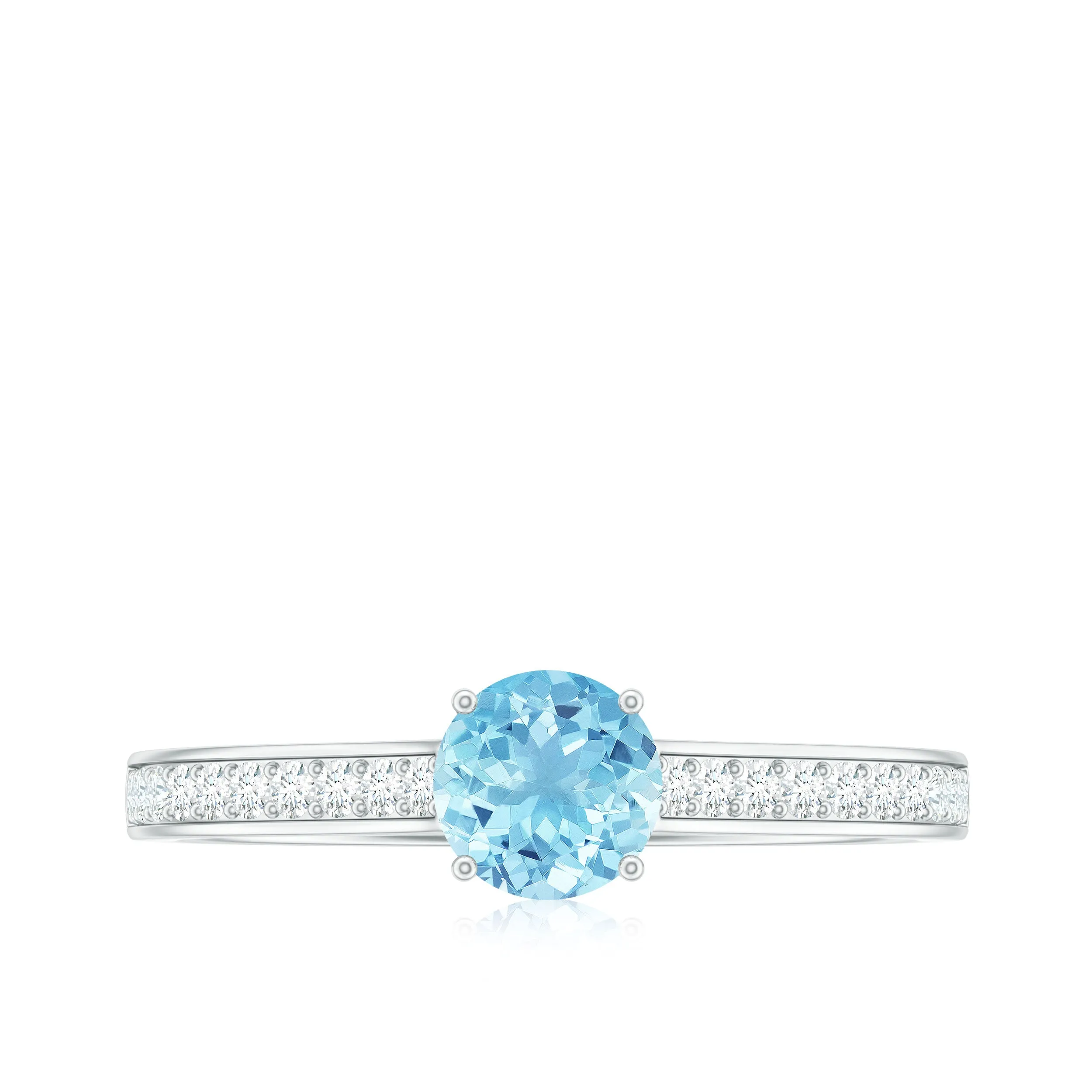 3/4 CT Classic Solitaire Aquamarine Ring with Diamond Side Stones