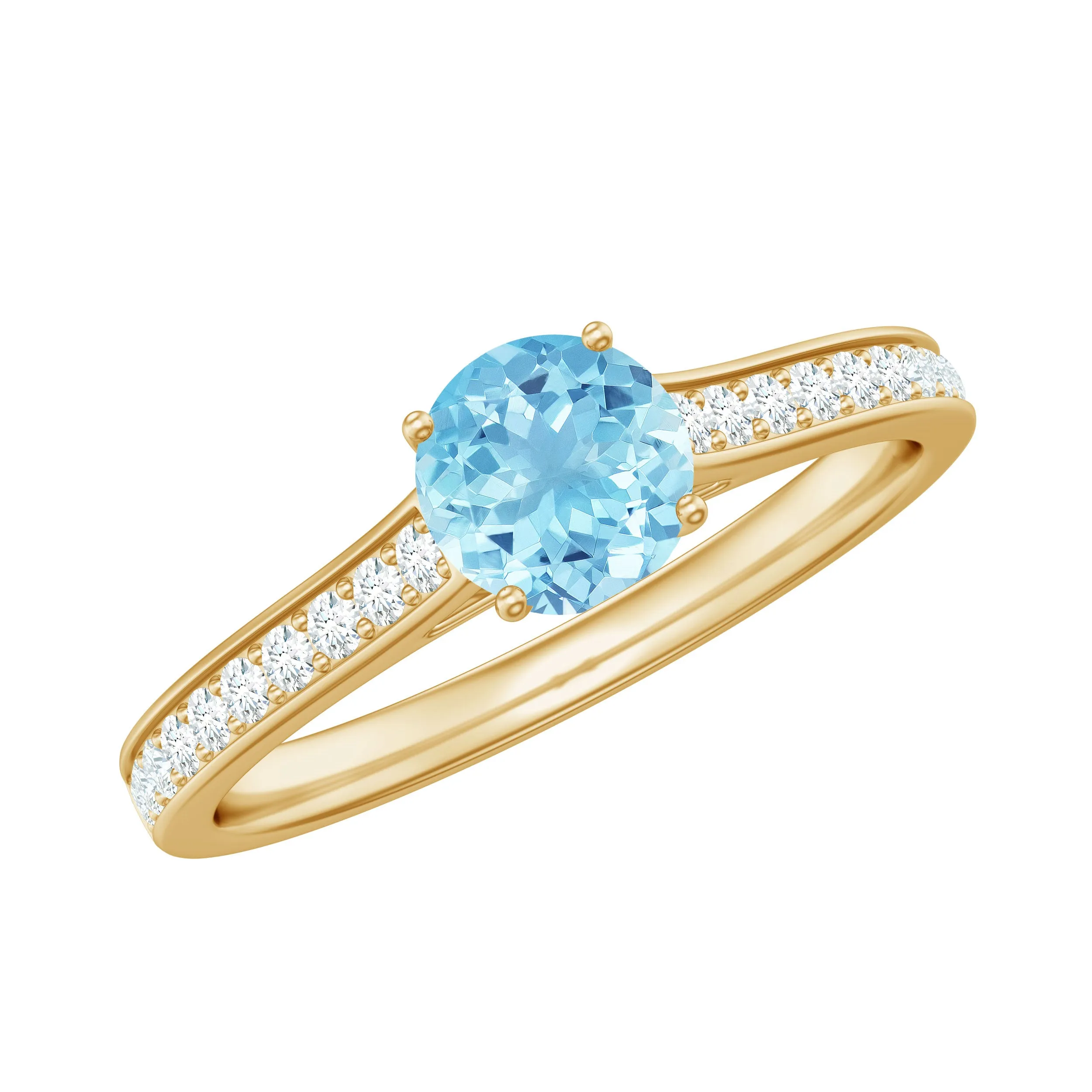 3/4 CT Classic Solitaire Aquamarine Ring with Diamond Side Stones