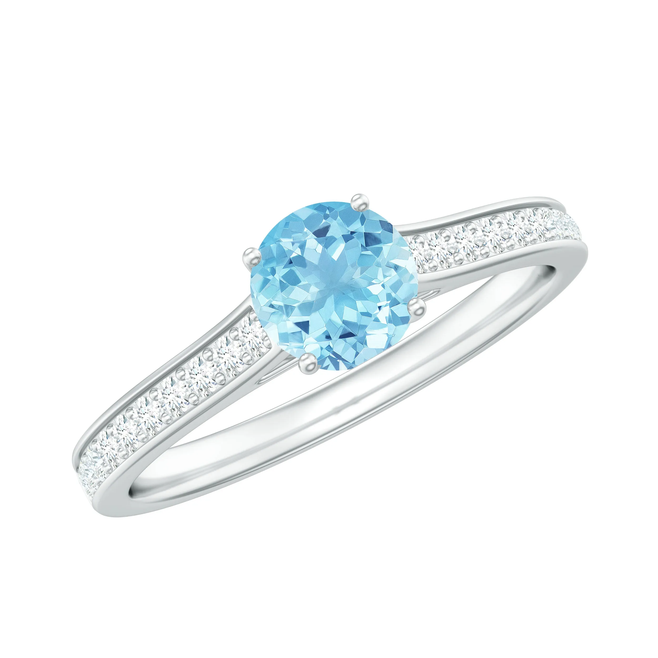 3/4 CT Classic Solitaire Aquamarine Ring with Diamond Side Stones