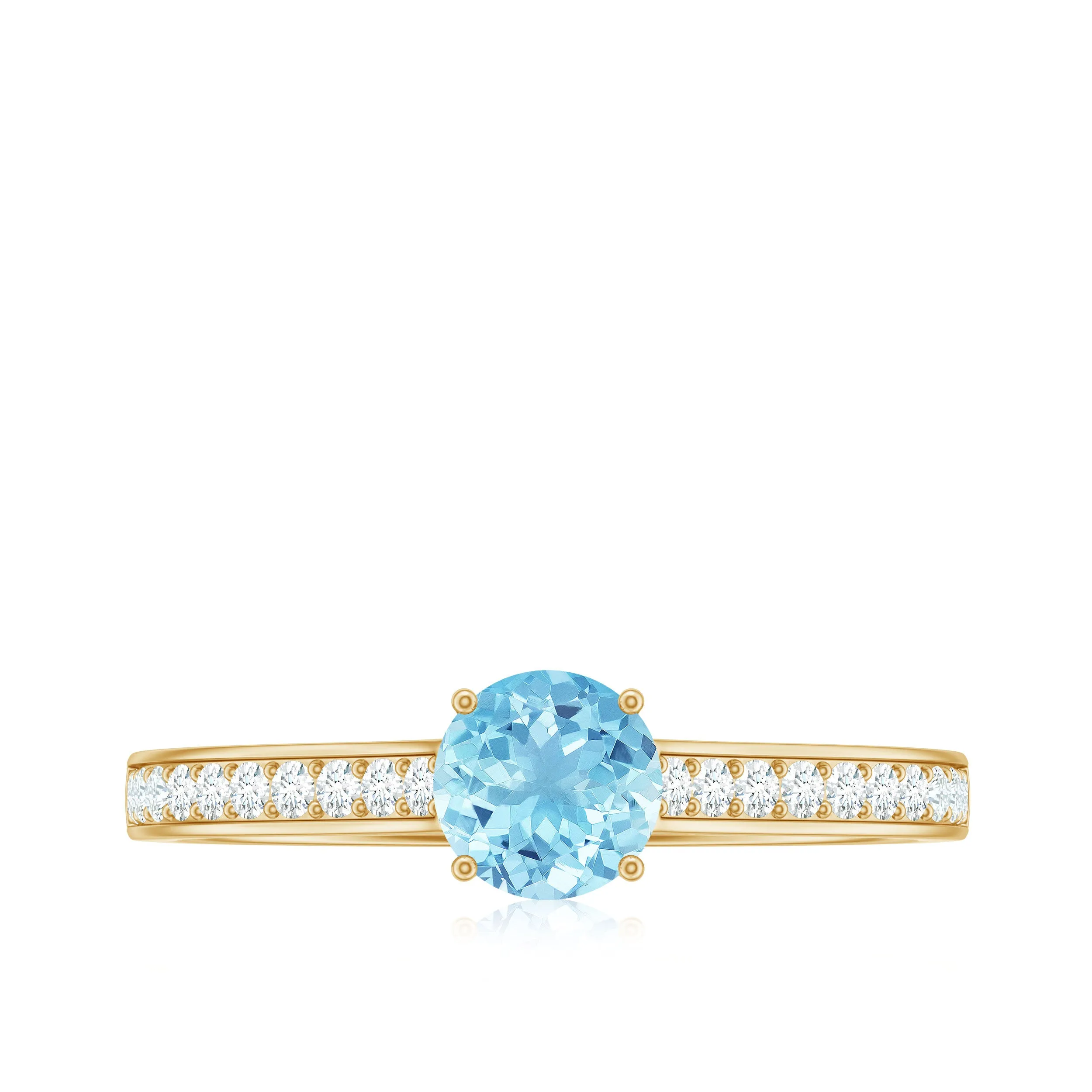 3/4 CT Classic Solitaire Aquamarine Ring with Diamond Side Stones