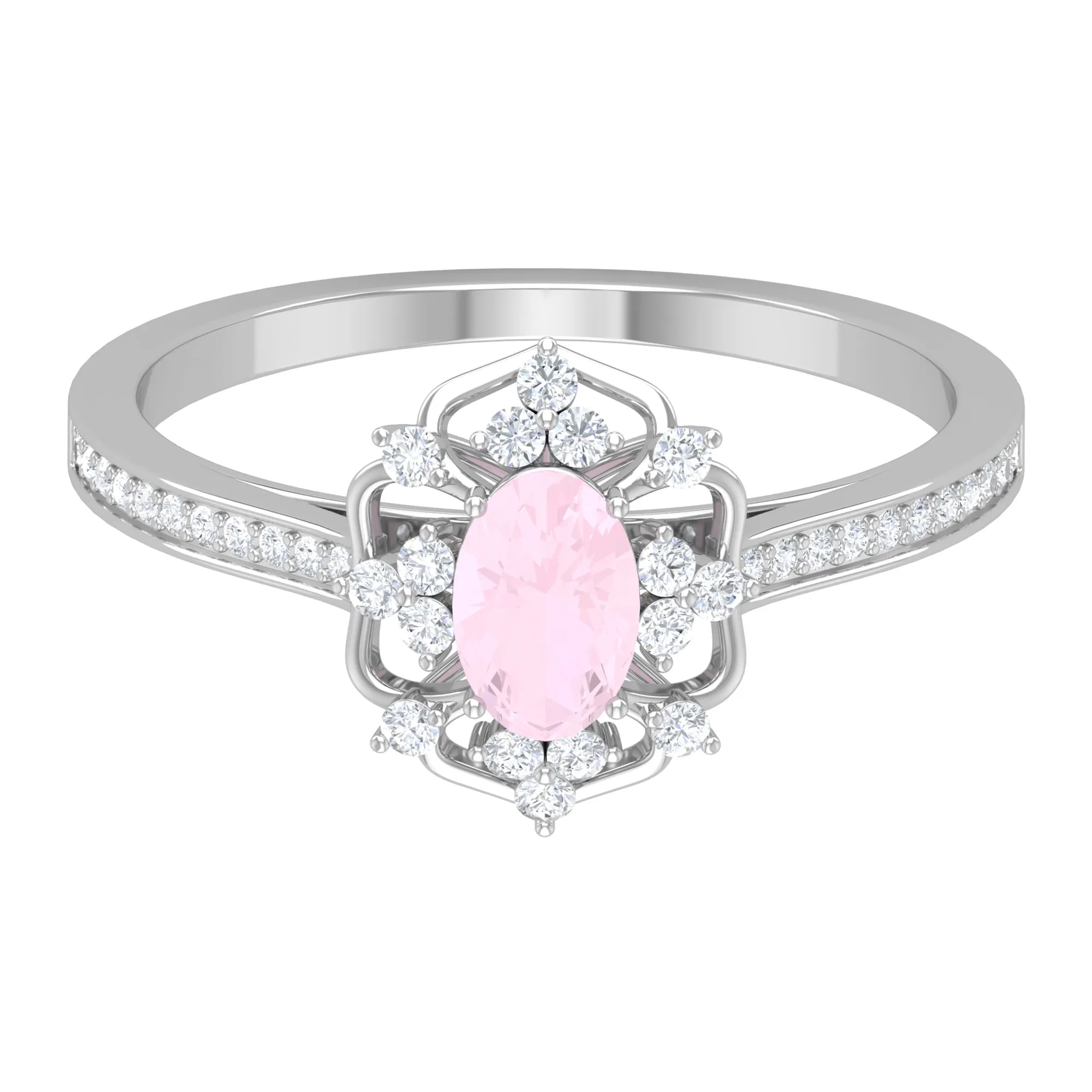 3/4 CT Estate Rose Quartz and Diamond Engagement Ring