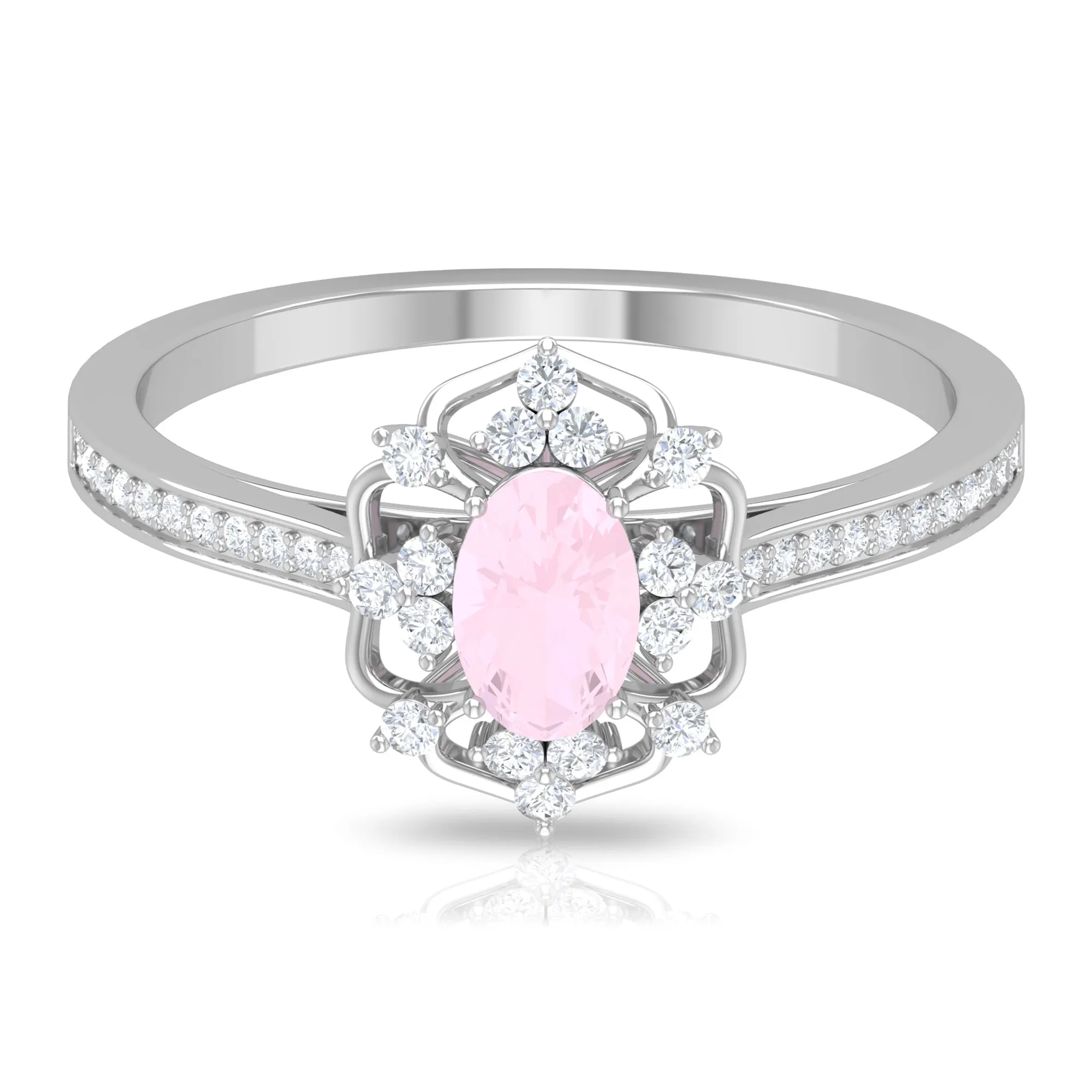 3/4 CT Estate Rose Quartz and Diamond Engagement Ring