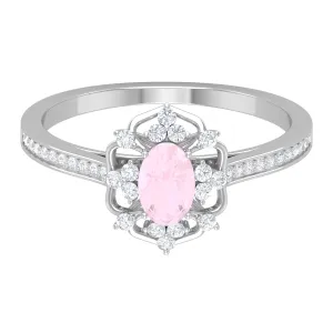 3/4 CT Estate Rose Quartz and Diamond Engagement Ring