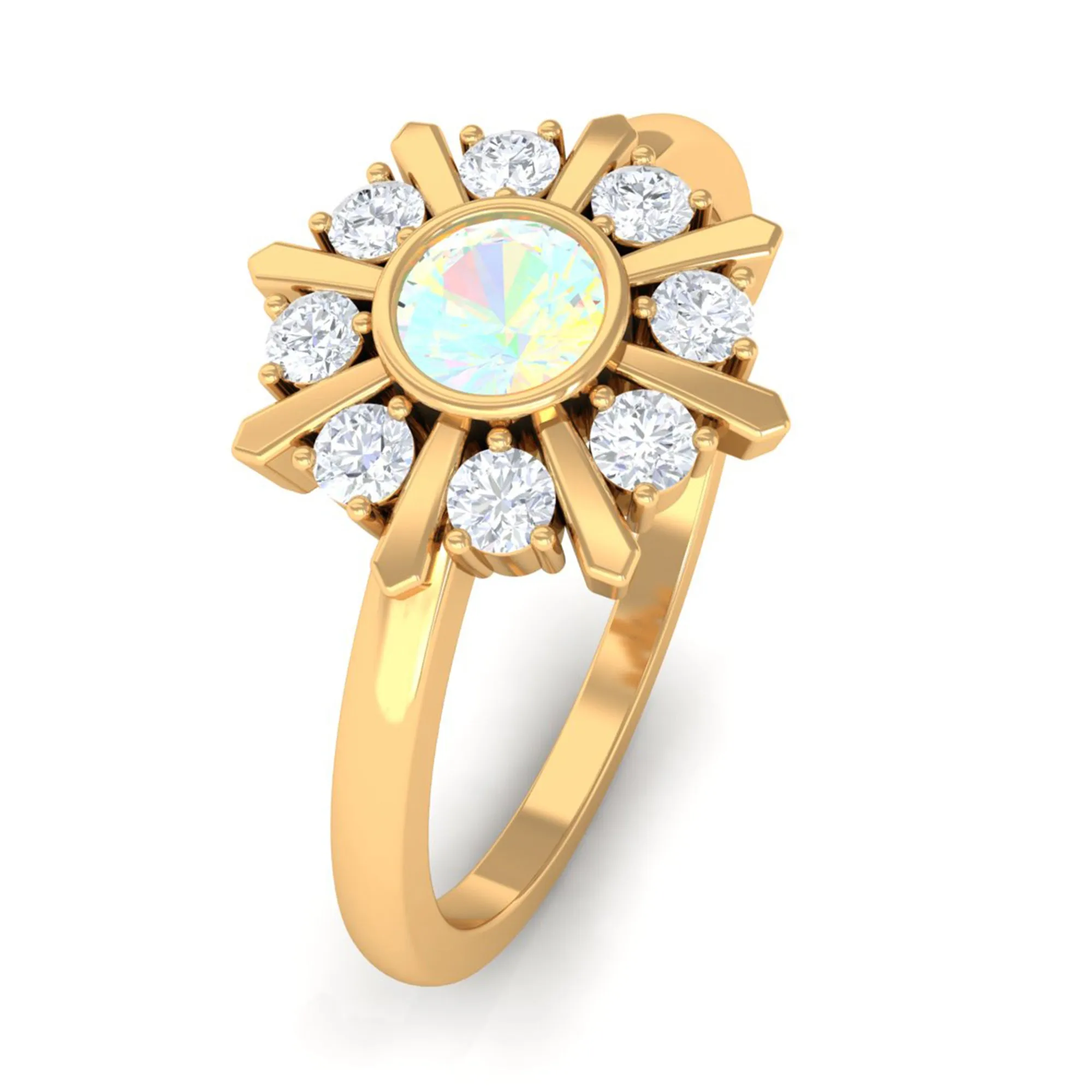 3/4 CT Natural Ethiopian Opal and Diamond Statement Ring