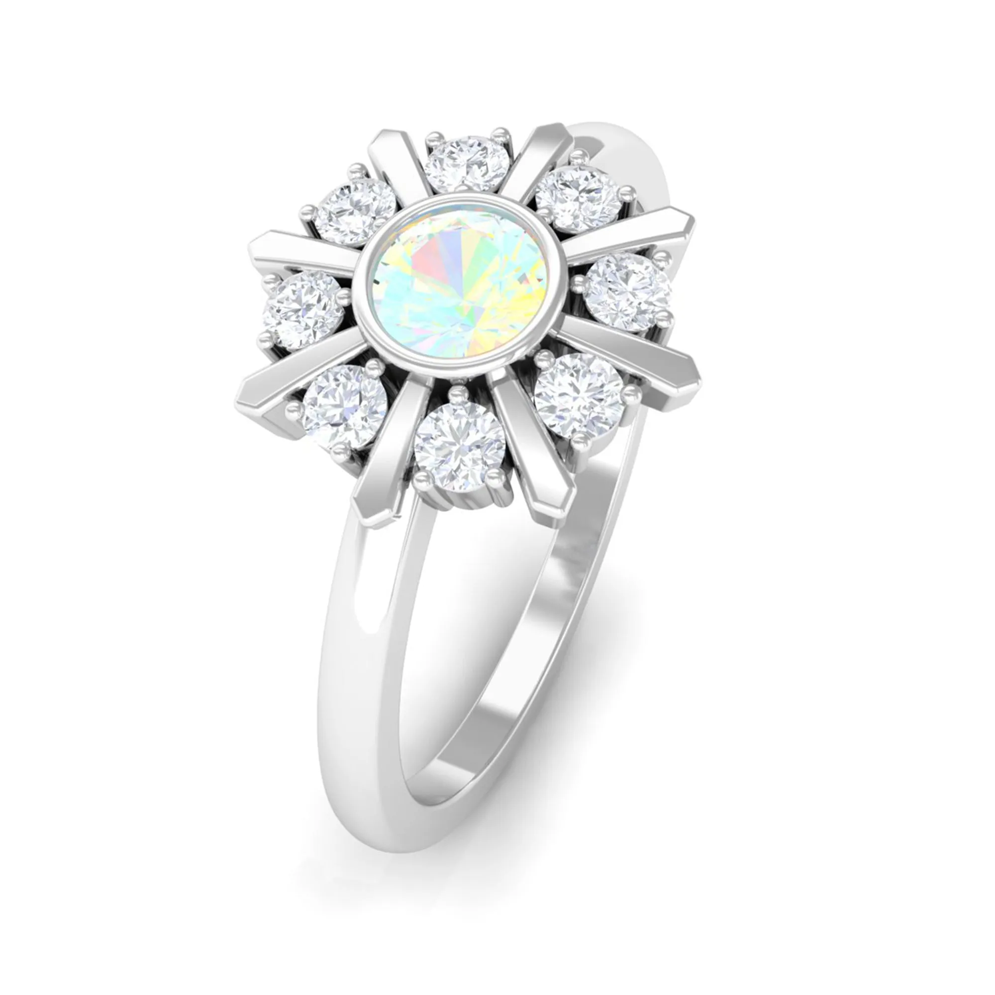 3/4 CT Natural Ethiopian Opal and Diamond Statement Ring