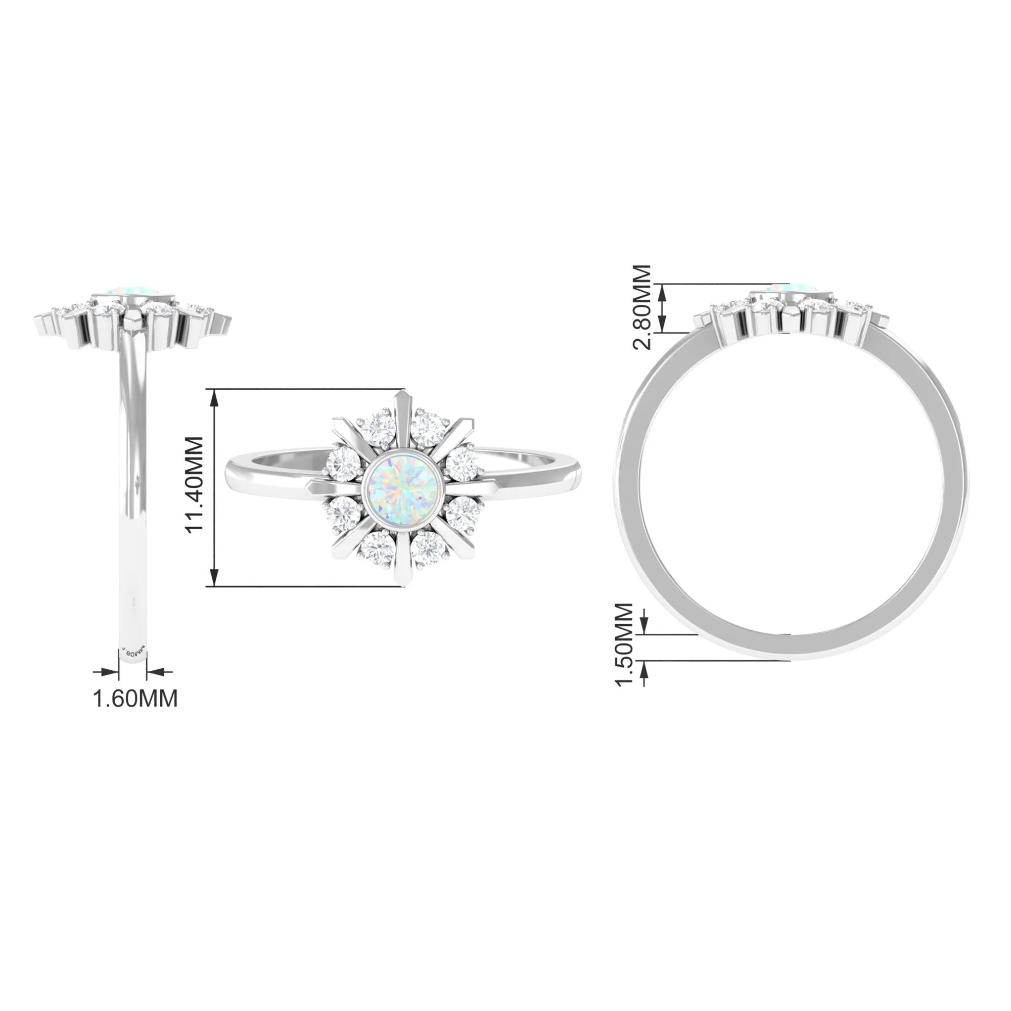 3/4 CT Natural Ethiopian Opal and Diamond Statement Ring