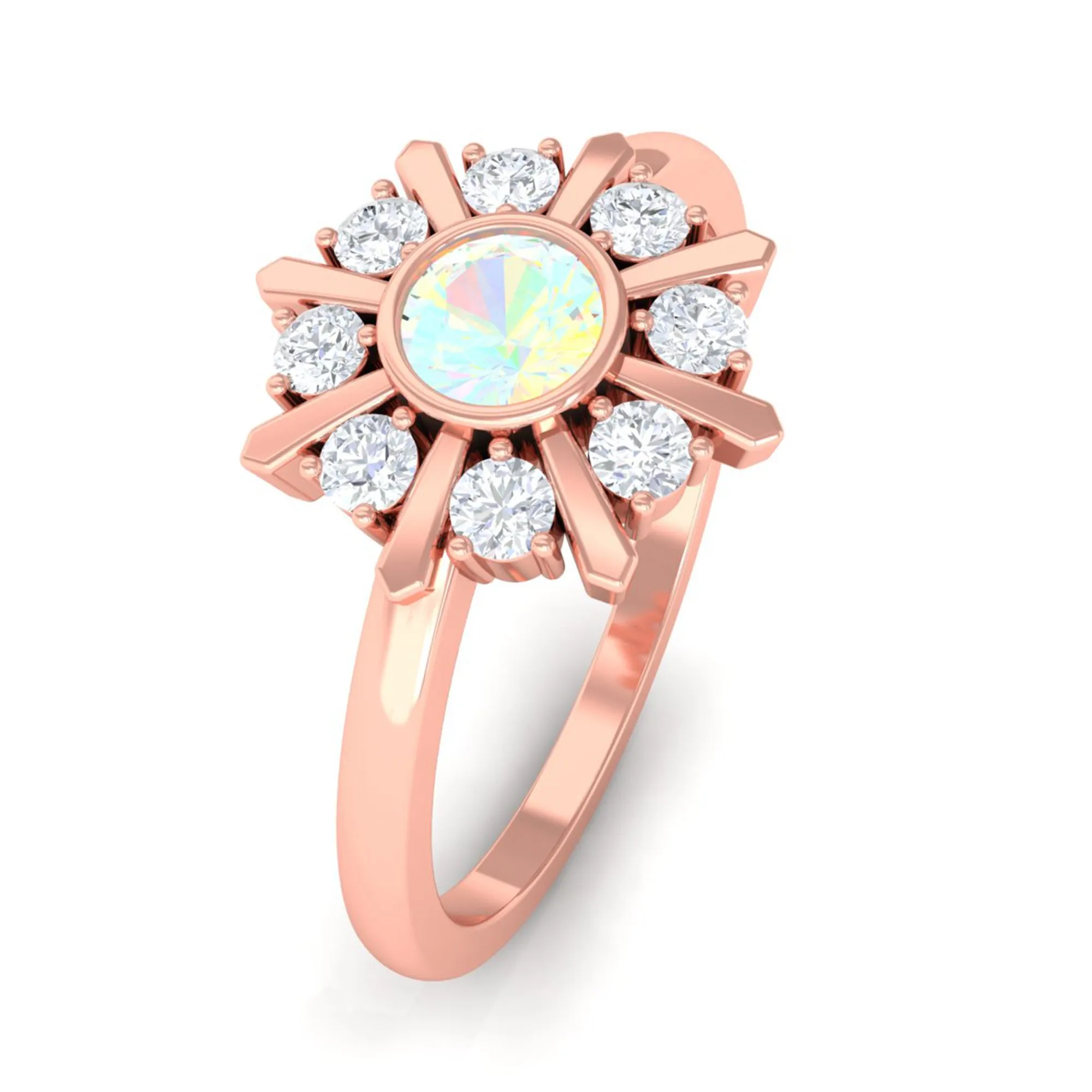 3/4 CT Natural Ethiopian Opal and Diamond Statement Ring