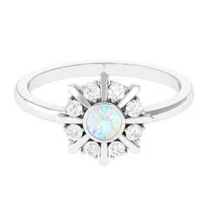 3/4 CT Natural Ethiopian Opal and Diamond Statement Ring