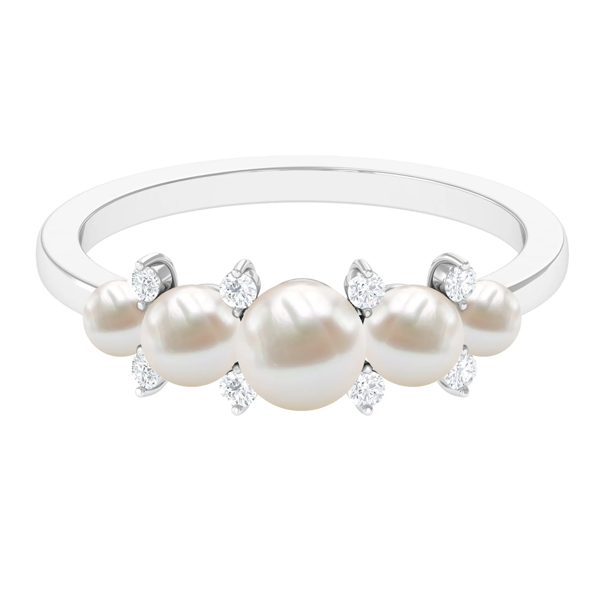 3.75 CT Freshwater Pearl Five Stone Anniversary Band Ring with Diamond