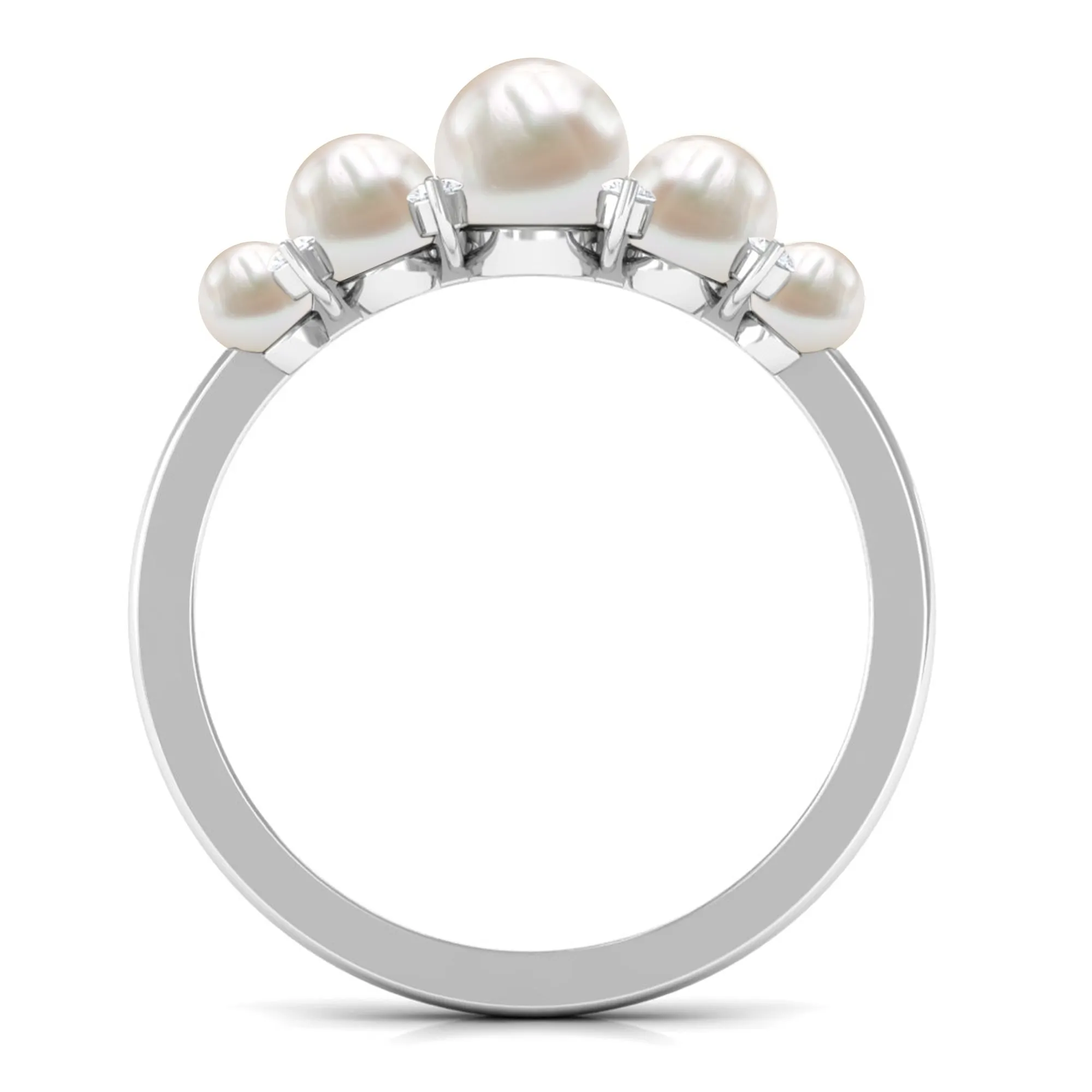 3.75 CT Freshwater Pearl Five Stone Anniversary Band Ring with Diamond