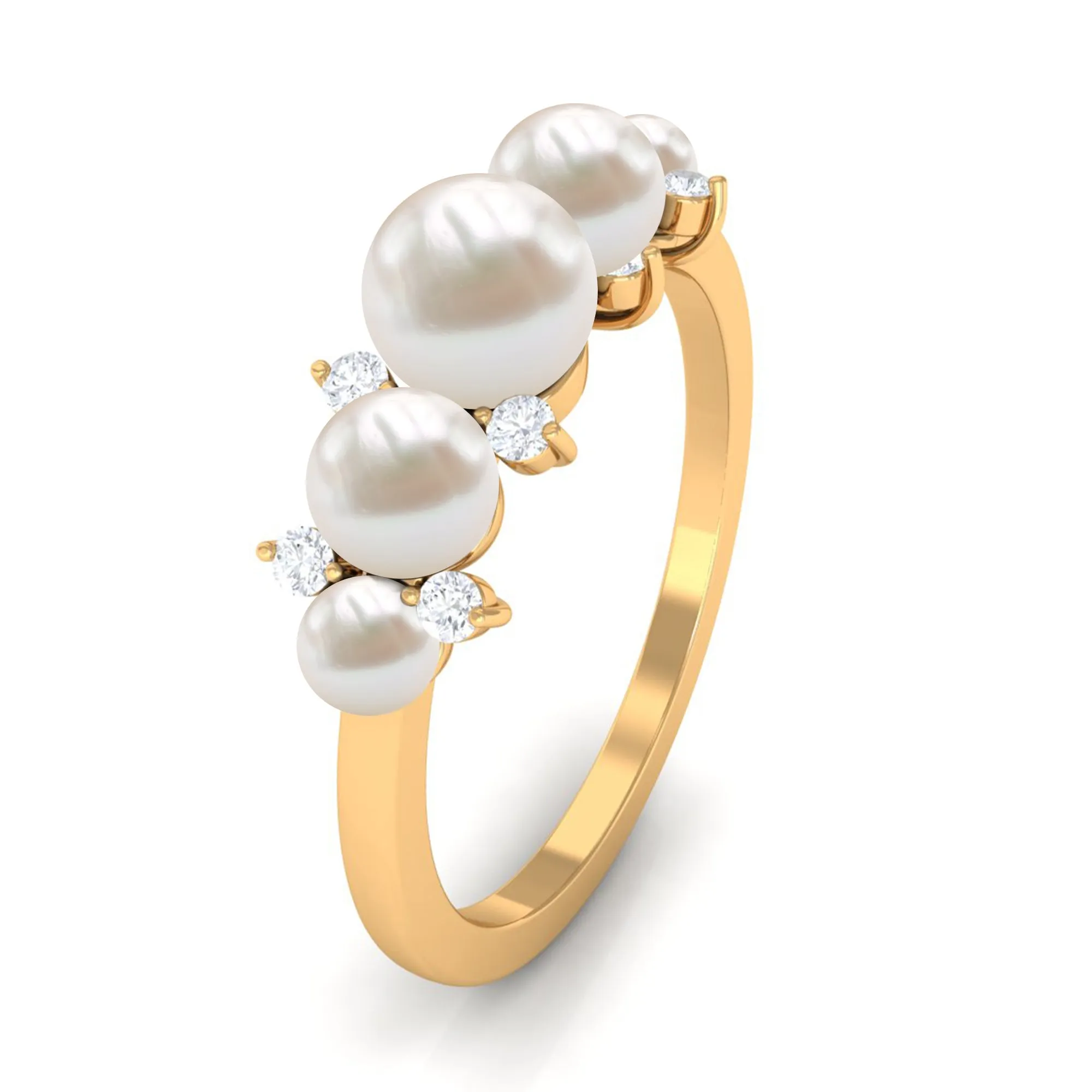 3.75 CT Freshwater Pearl Five Stone Anniversary Band Ring with Diamond