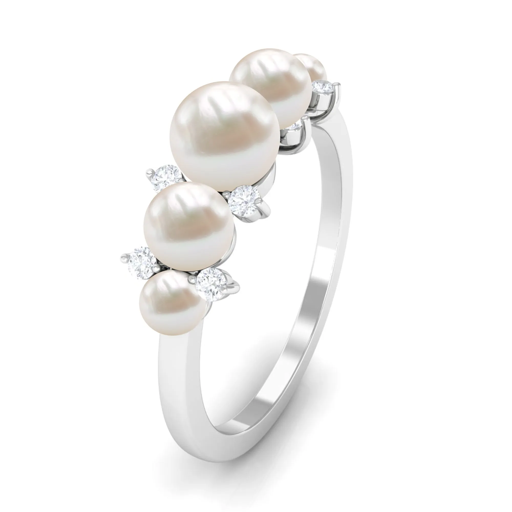 3.75 CT Freshwater Pearl Five Stone Anniversary Band Ring with Diamond