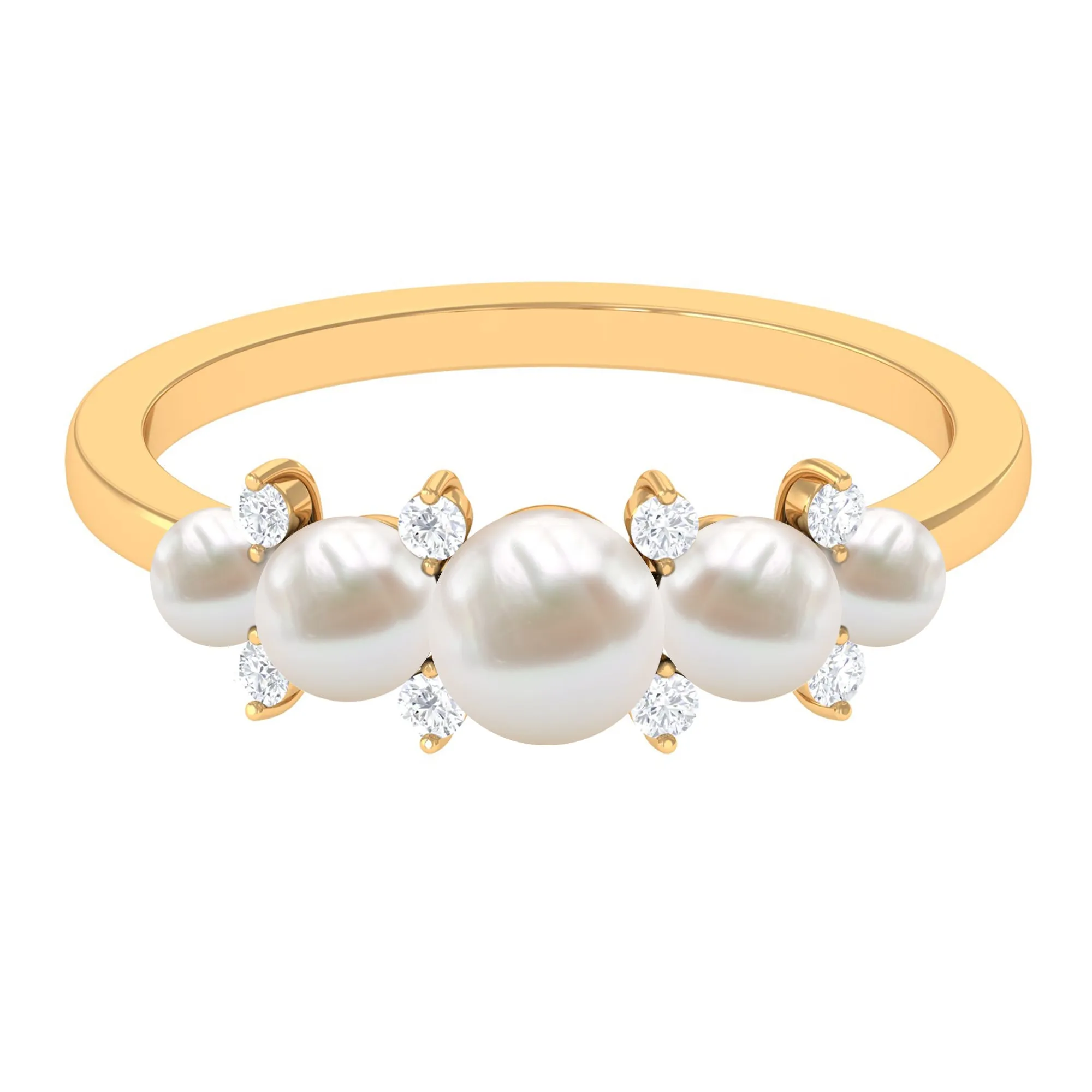 3.75 CT Freshwater Pearl Five Stone Anniversary Band Ring with Diamond