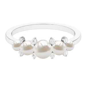 3.75 CT Freshwater Pearl Five Stone Anniversary Band Ring with Diamond