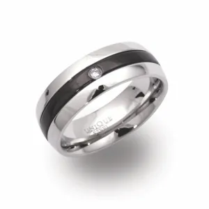 7mm Black & Steel Gents Ring with CZ