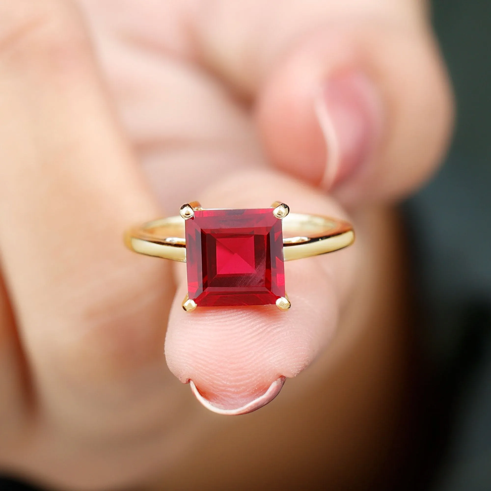 8.00 MM Princess Cut Created Ruby Solitaire Ring