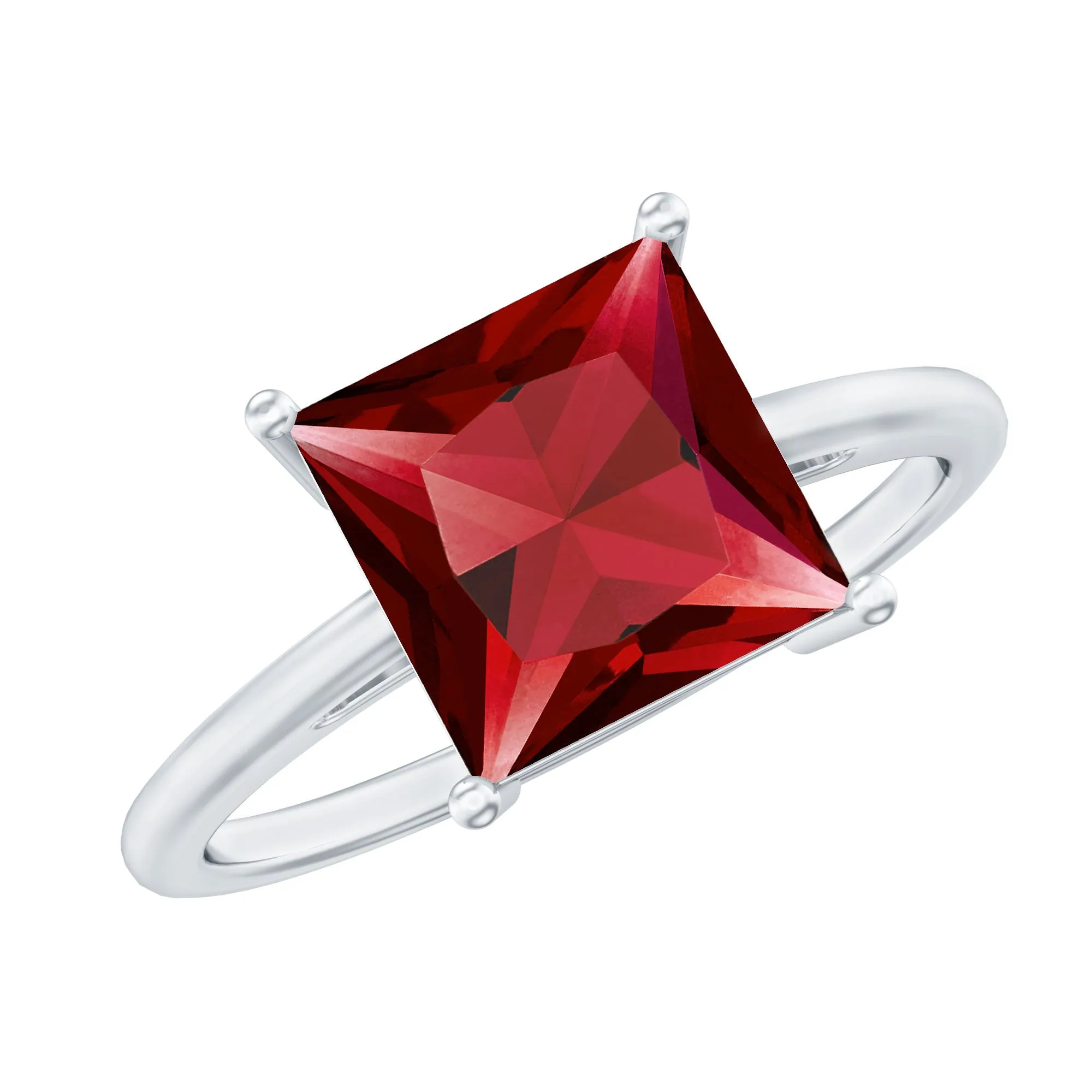 8.00 MM Princess Cut Created Ruby Solitaire Ring