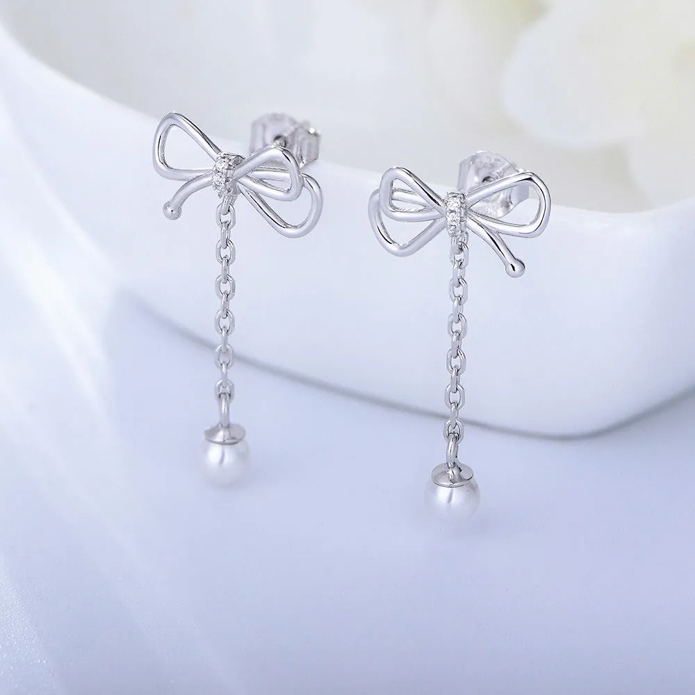 925 Silver Bow Pearl Drop Earring