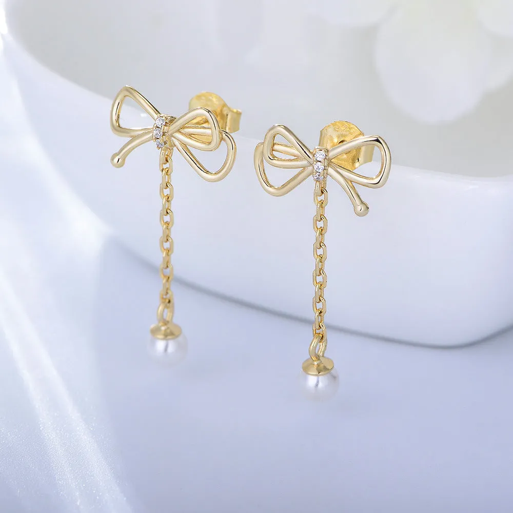 925 Silver Bow Pearl Drop Earring