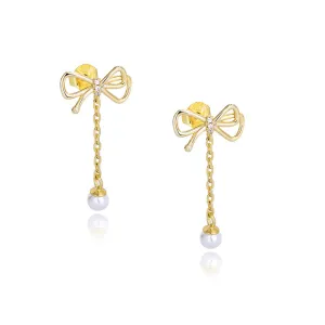 925 Silver Bow Pearl Drop Earring