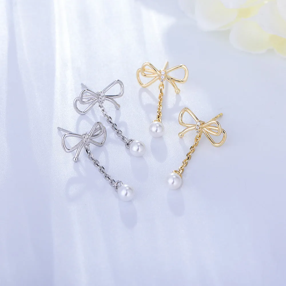 925 Silver Bow Pearl Drop Earring