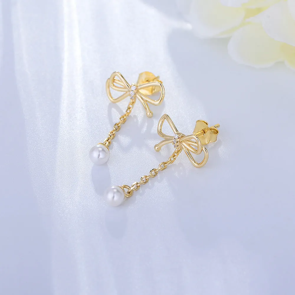 925 Silver Bow Pearl Drop Earring