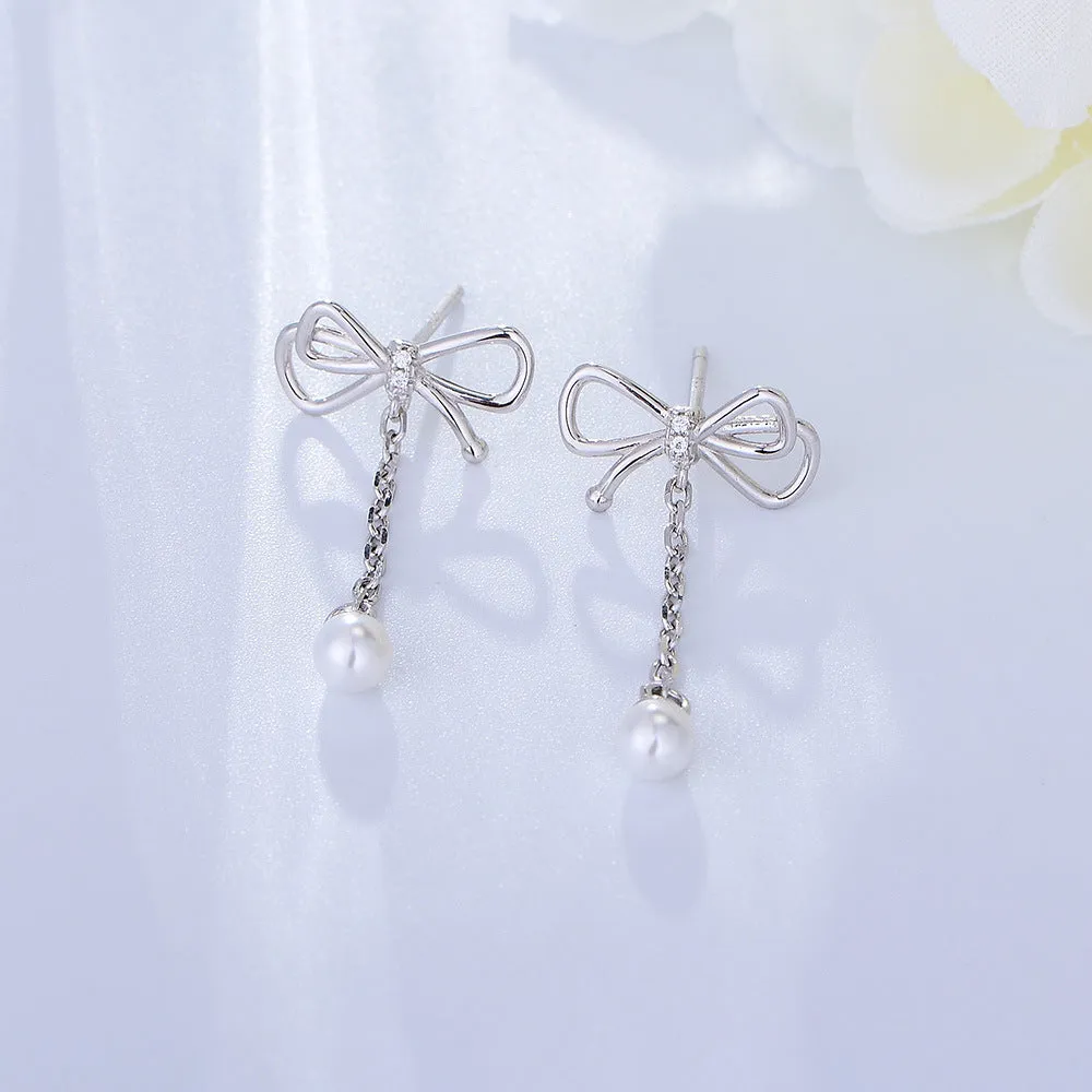 925 Silver Bow Pearl Drop Earring