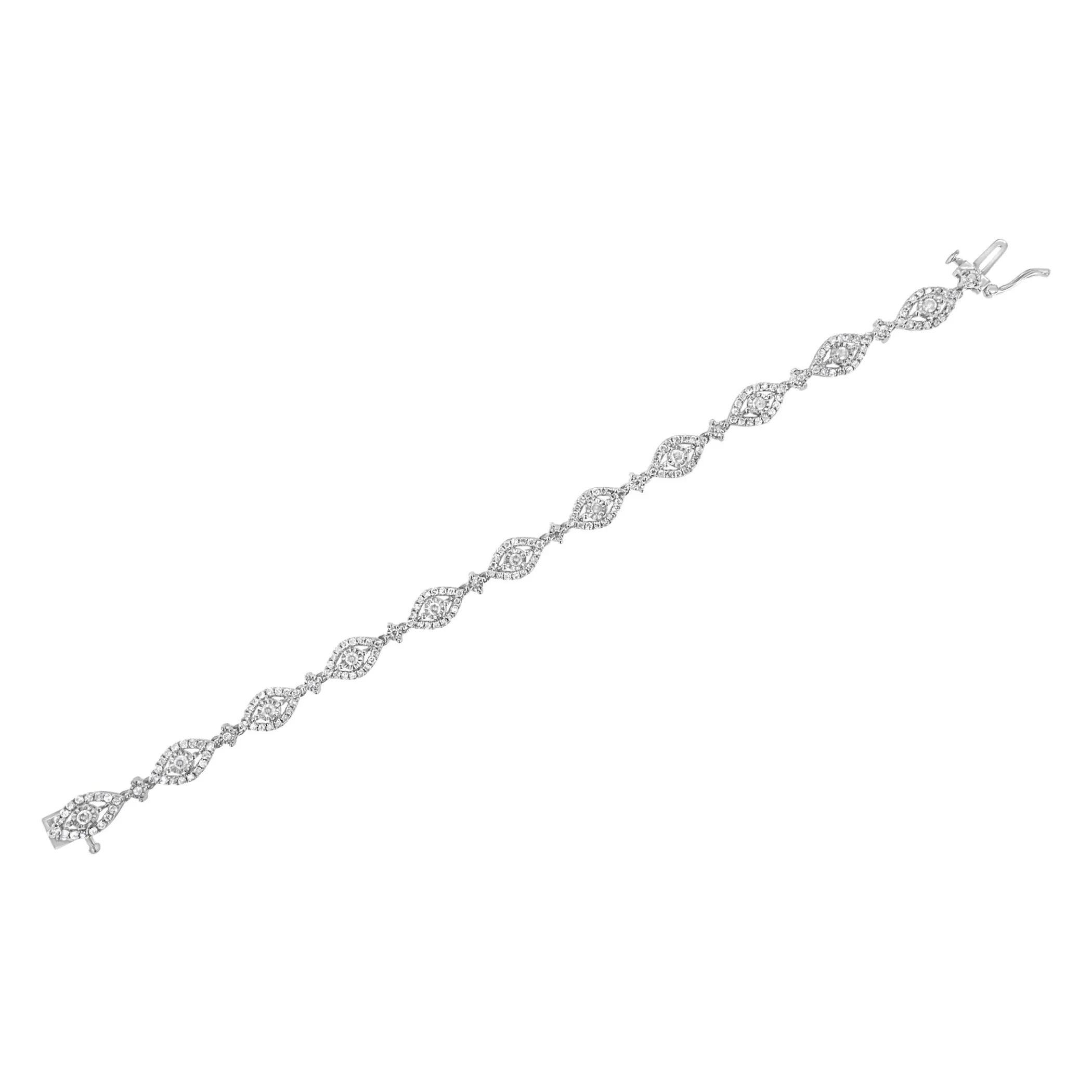 .925 Sterling Silver 2 1/2 Cttw Diamond Pear Shaped and Bezel Link Bracelet (I-J Color, I2-I3 Clarity) - 7.5 "