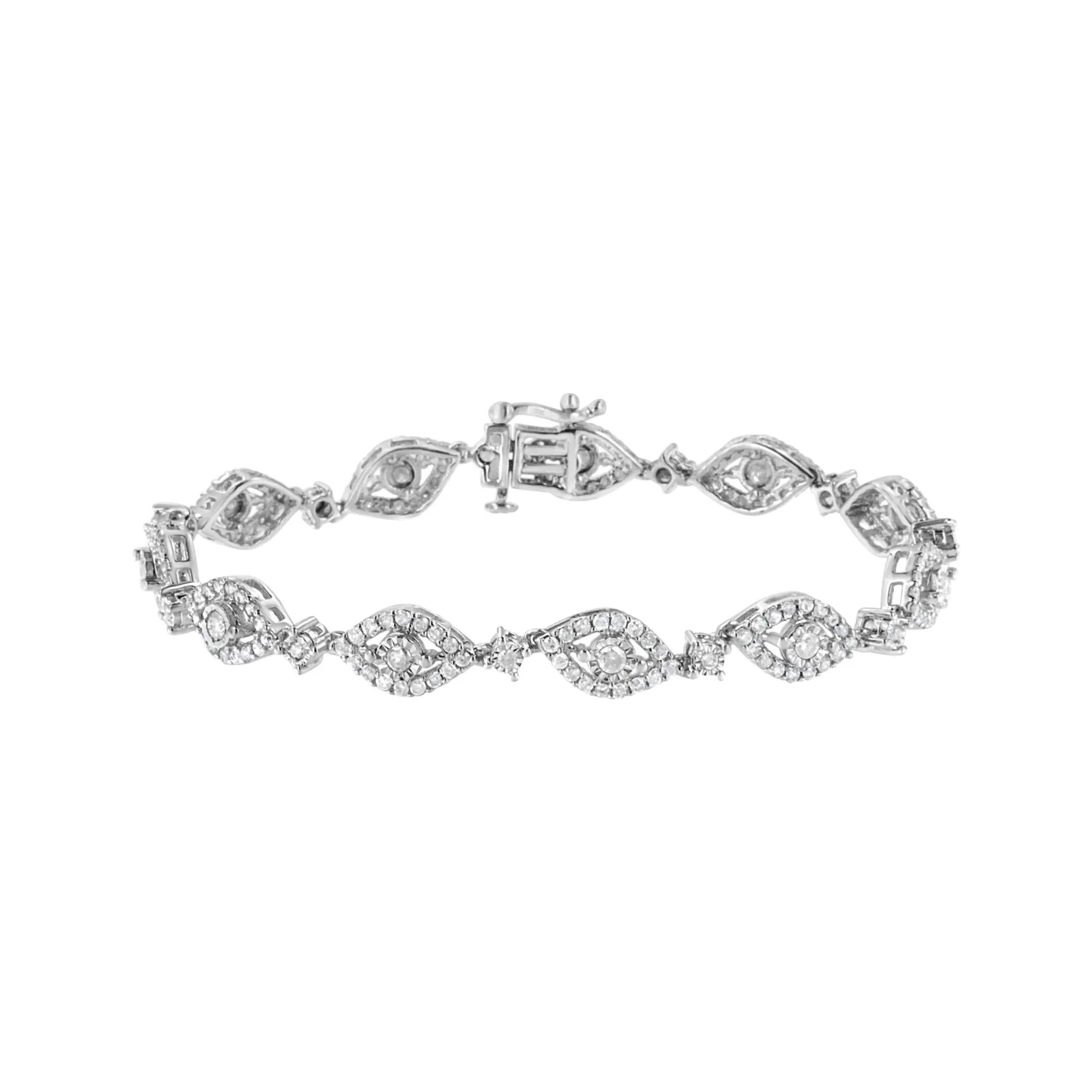 .925 Sterling Silver 2 1/2 Cttw Diamond Pear Shaped and Bezel Link Bracelet (I-J Color, I2-I3 Clarity) - 7.5 "