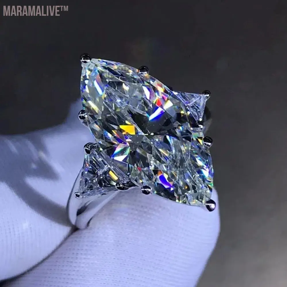 925 Sterling Silver Marquise Cut 8 CT 3EX VVS D Color Created Moissanite Wedding Engagement Customized Ring Fine Jewelry