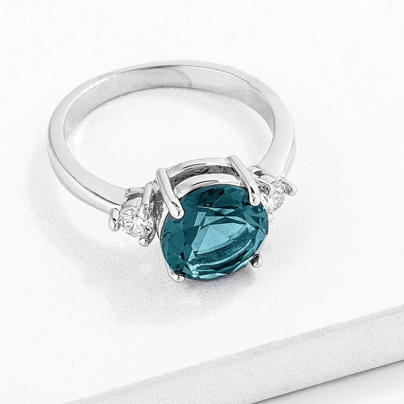 Abigail 3ct Round Blue Green Three Stone Ring | 5ct