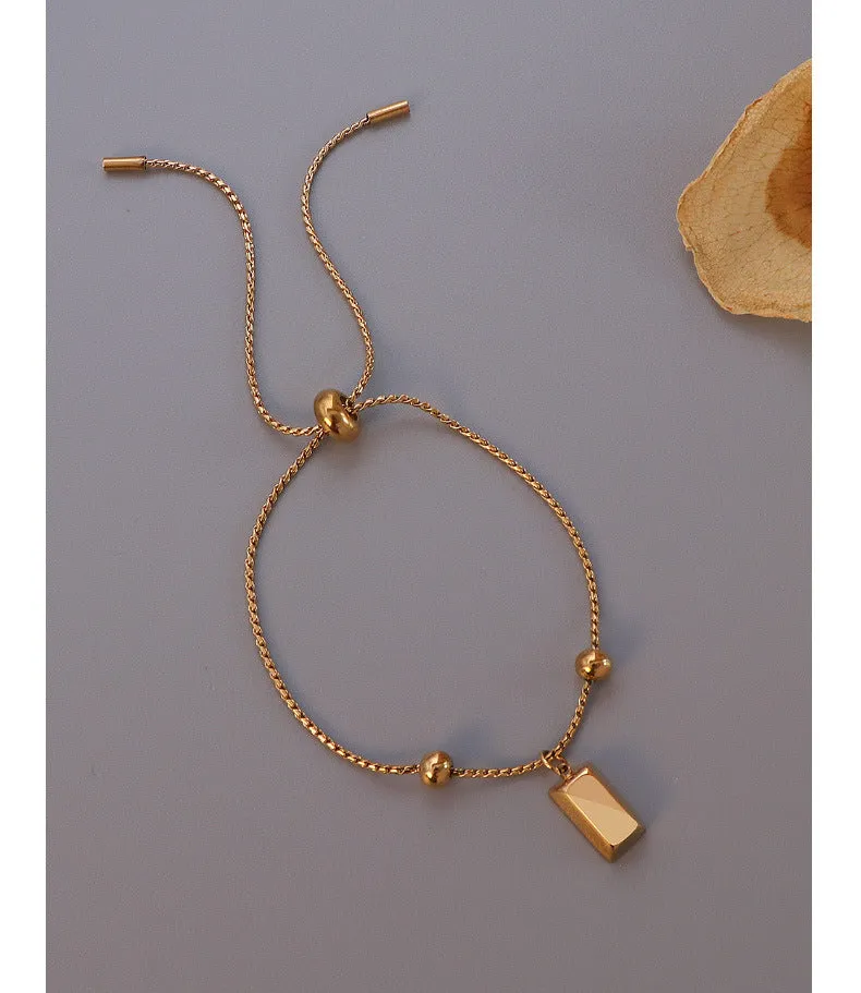 Adjustable Gold Brick Steel Ball Bracelet with Titanium Steel Plating