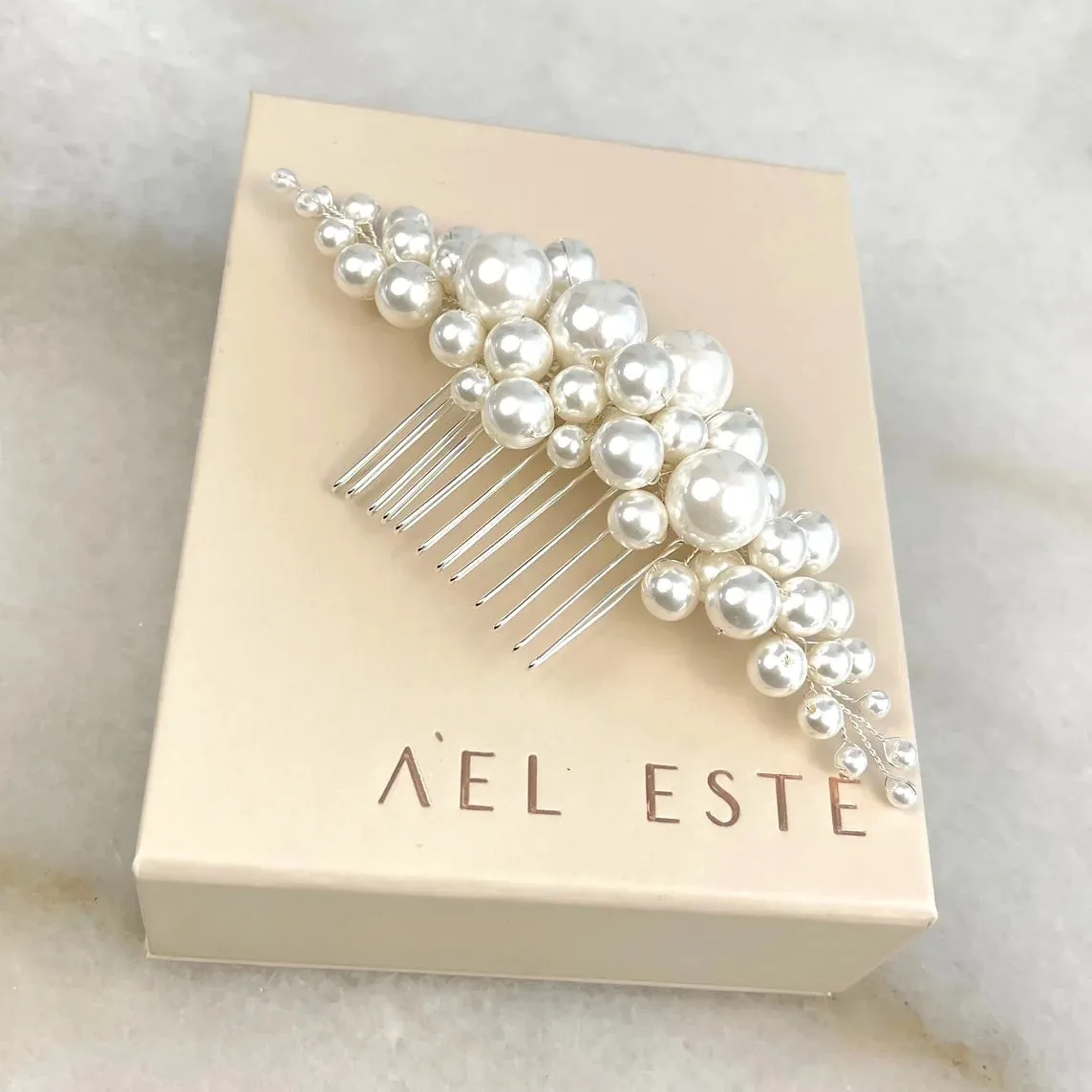 A'el Este - Savannah - Pearl Bridal Comb - Silver