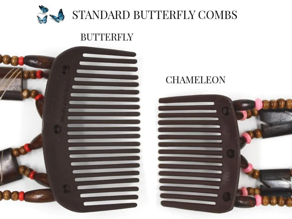 African Butterfly Thick Hair Comb - Flowers Clear 64