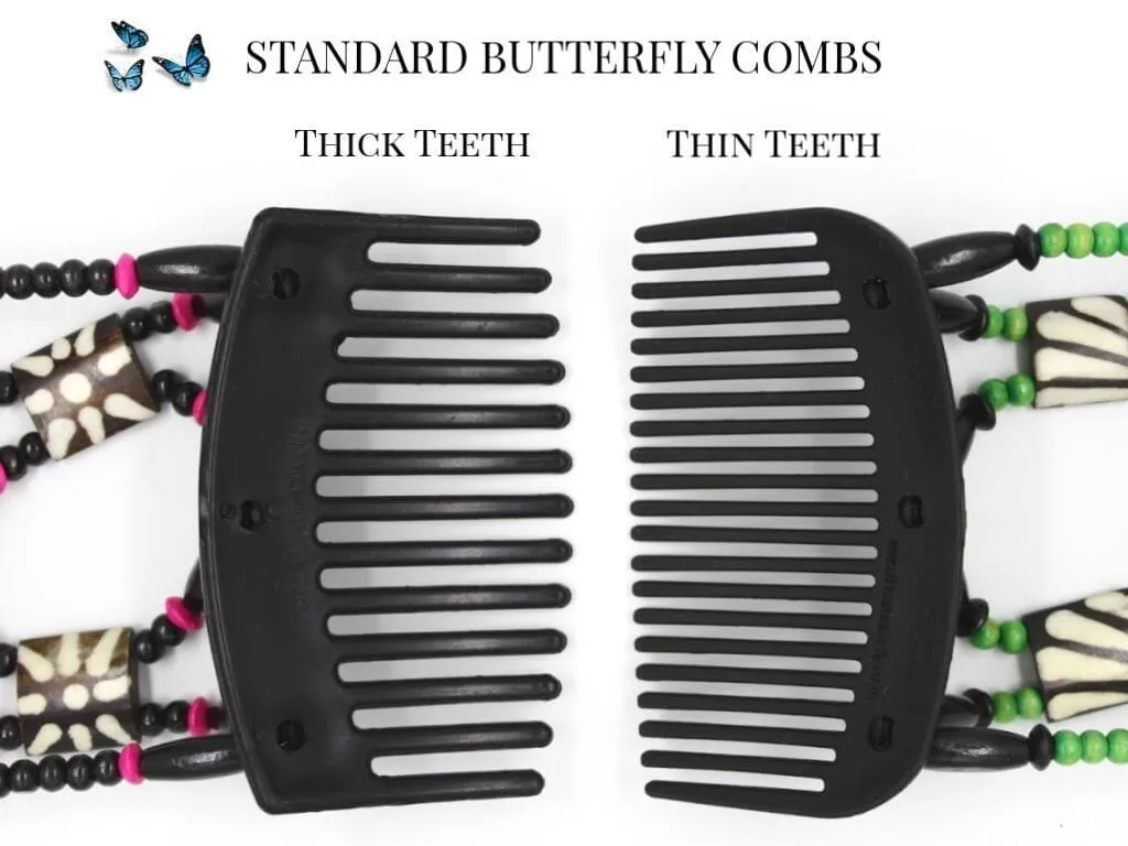 African Butterfly Thick Hair Comb - Flowers Clear 64