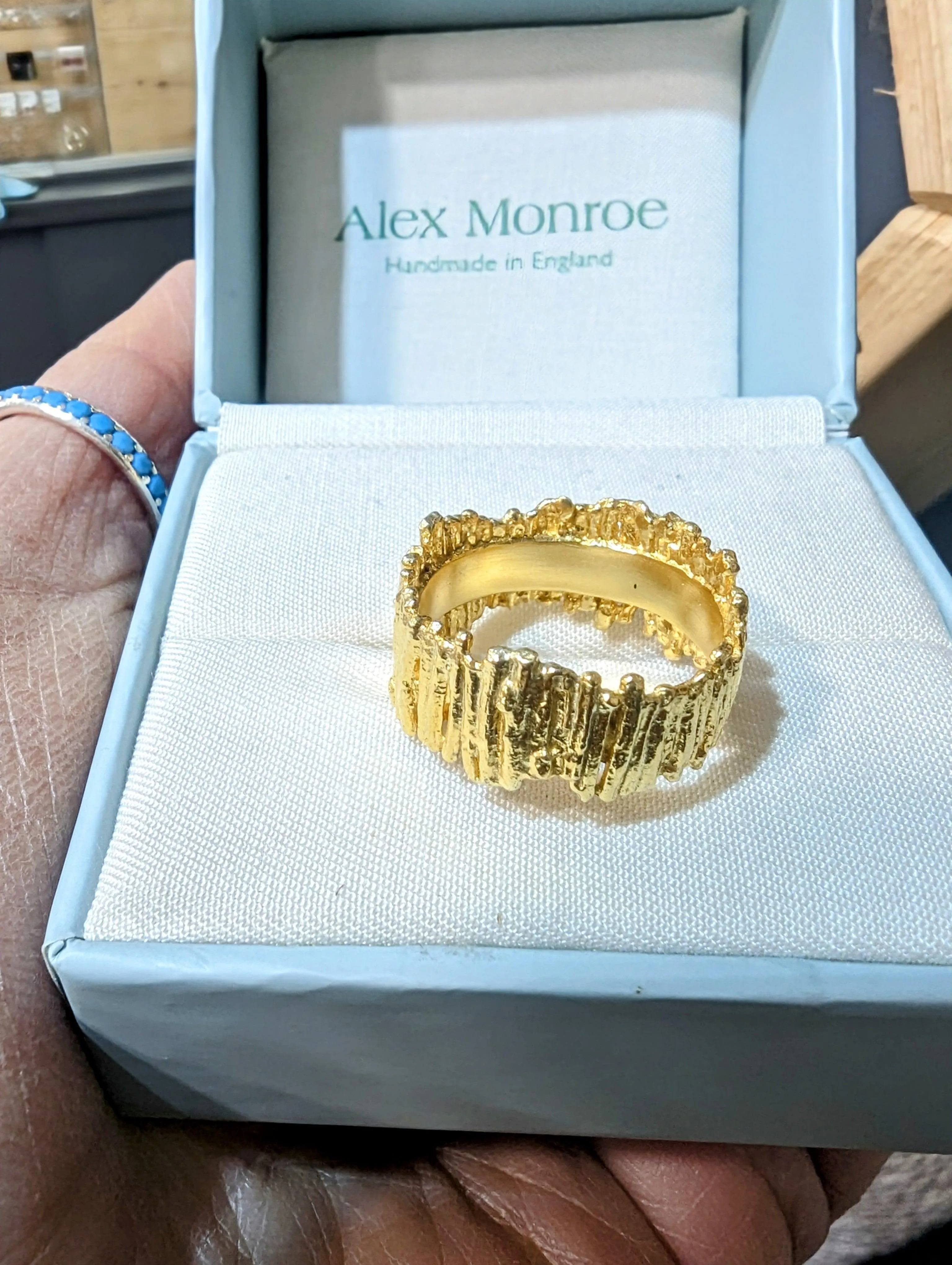 Alex Monroe Tree Bark Wide Band Ring