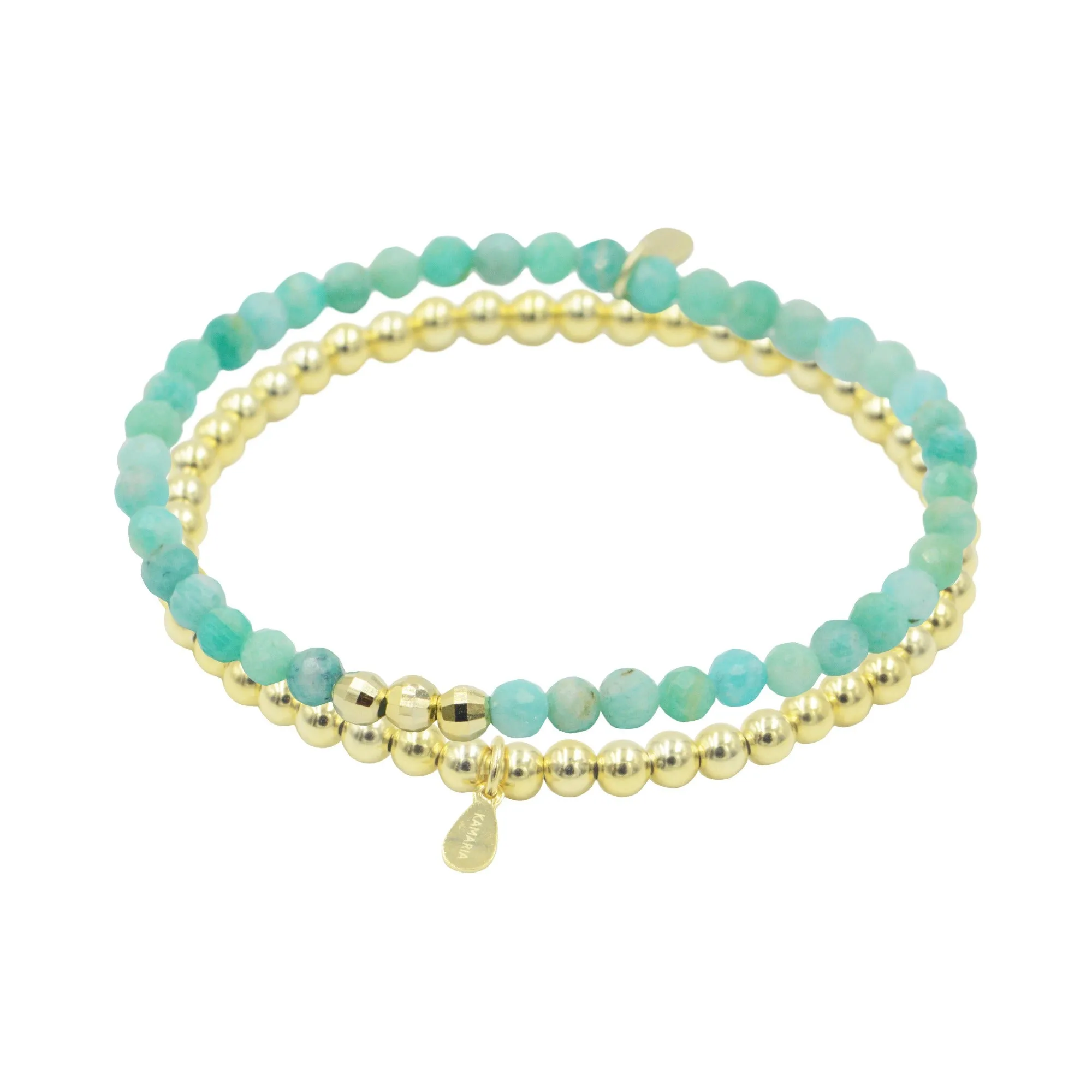 Amazonite And Gold Beaded Bracelet Stack 4mm