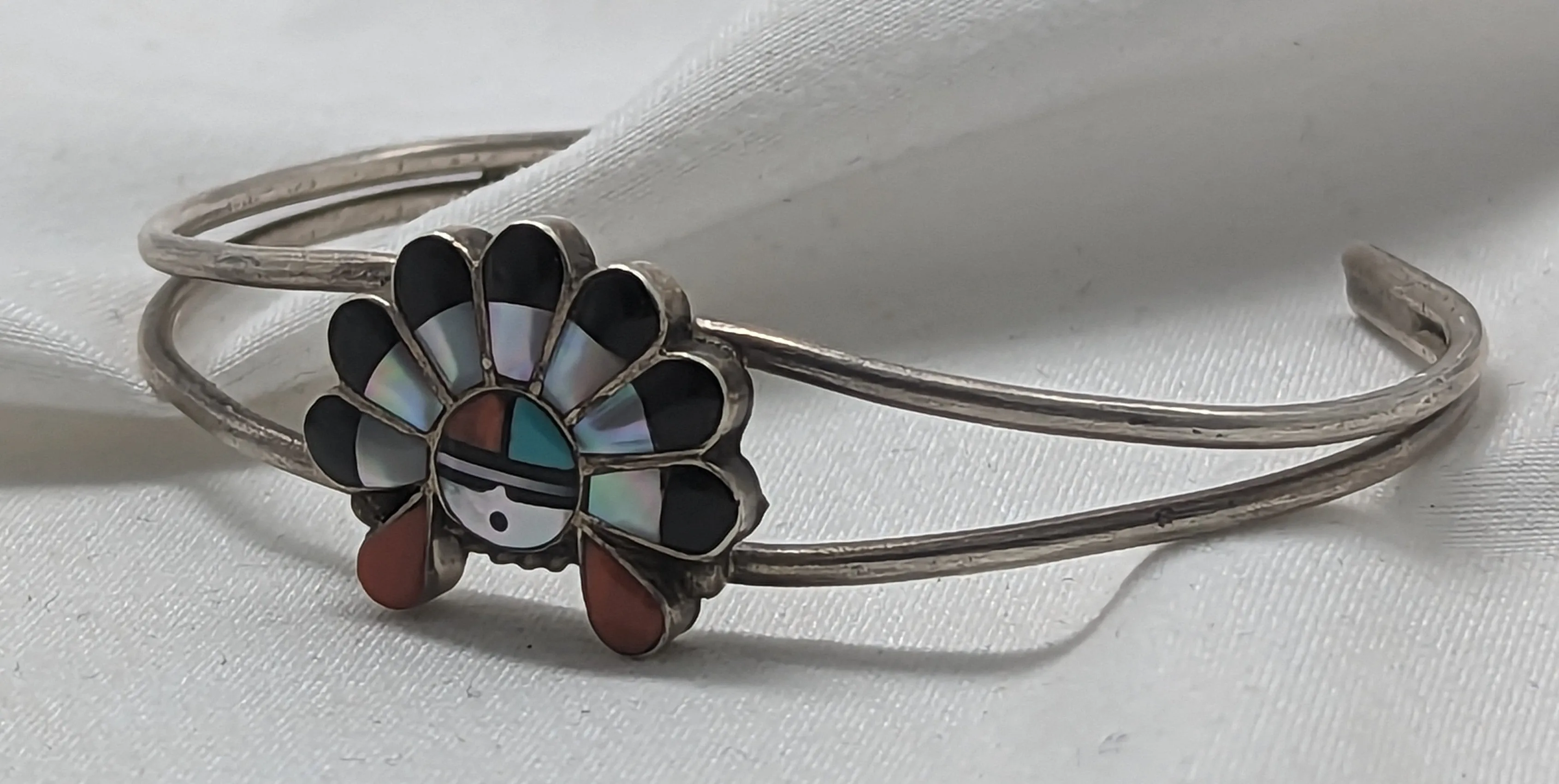 Andrew Laahte Zuni Sunface Multistone Inlay Cuff Bracelet