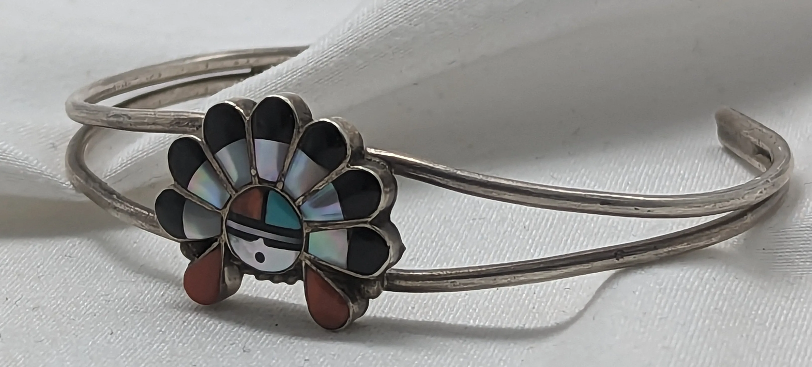 Andrew Laahte Zuni Sunface Multistone Inlay Cuff Bracelet