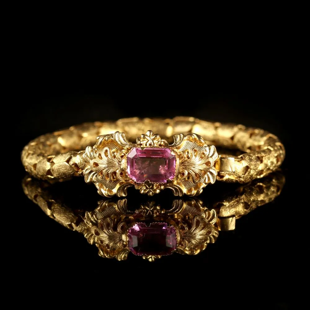 Antique Georgian Pink Topaz Bracelet 18Ct On Silver Circa 1800