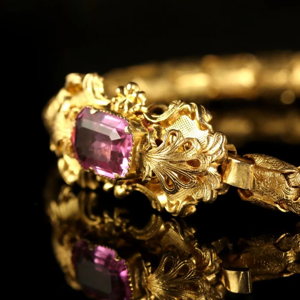 Antique Georgian Pink Topaz Bracelet 18Ct On Silver Circa 1800