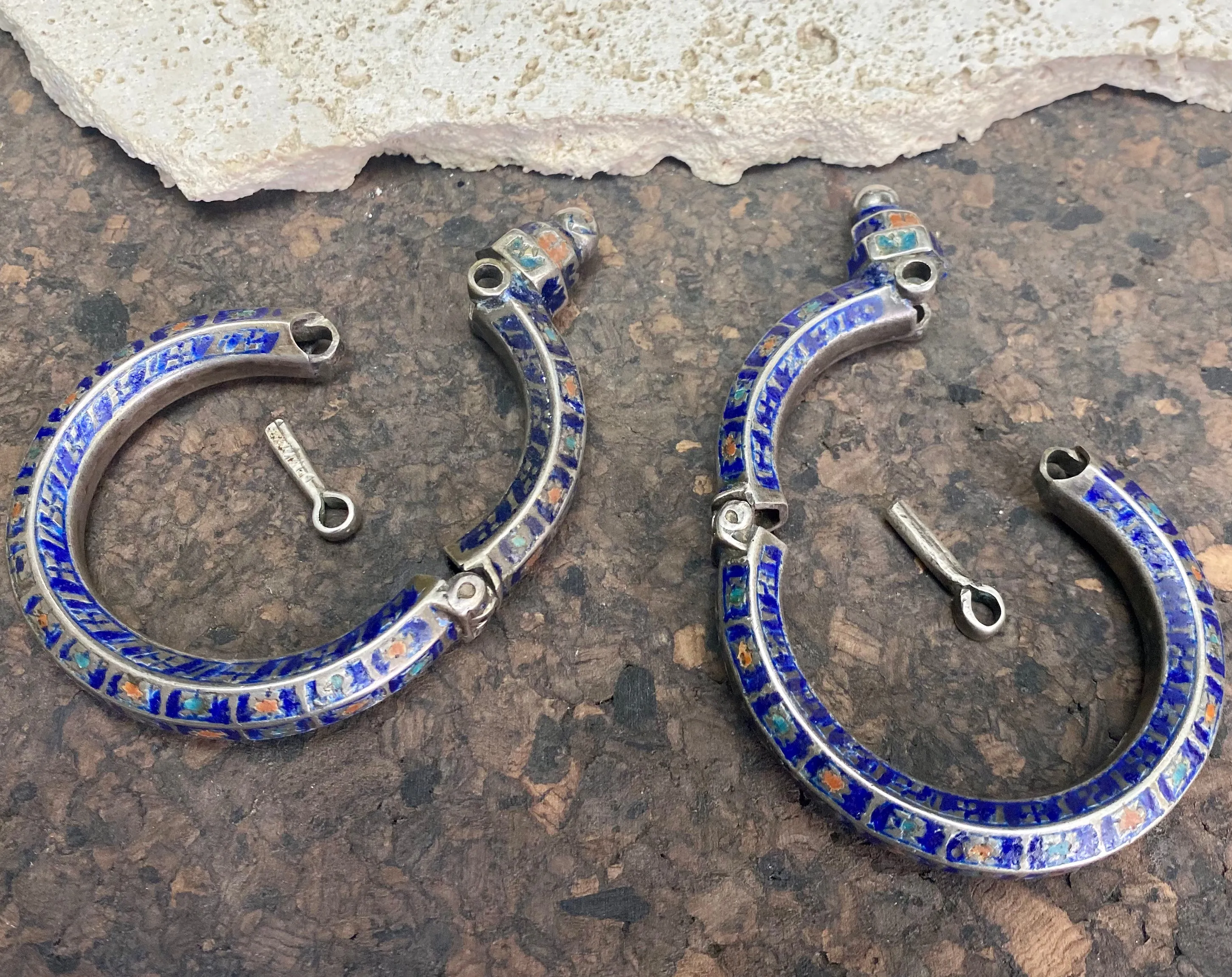 Antique Pair Of Multan Enamel  Silver Bracelets