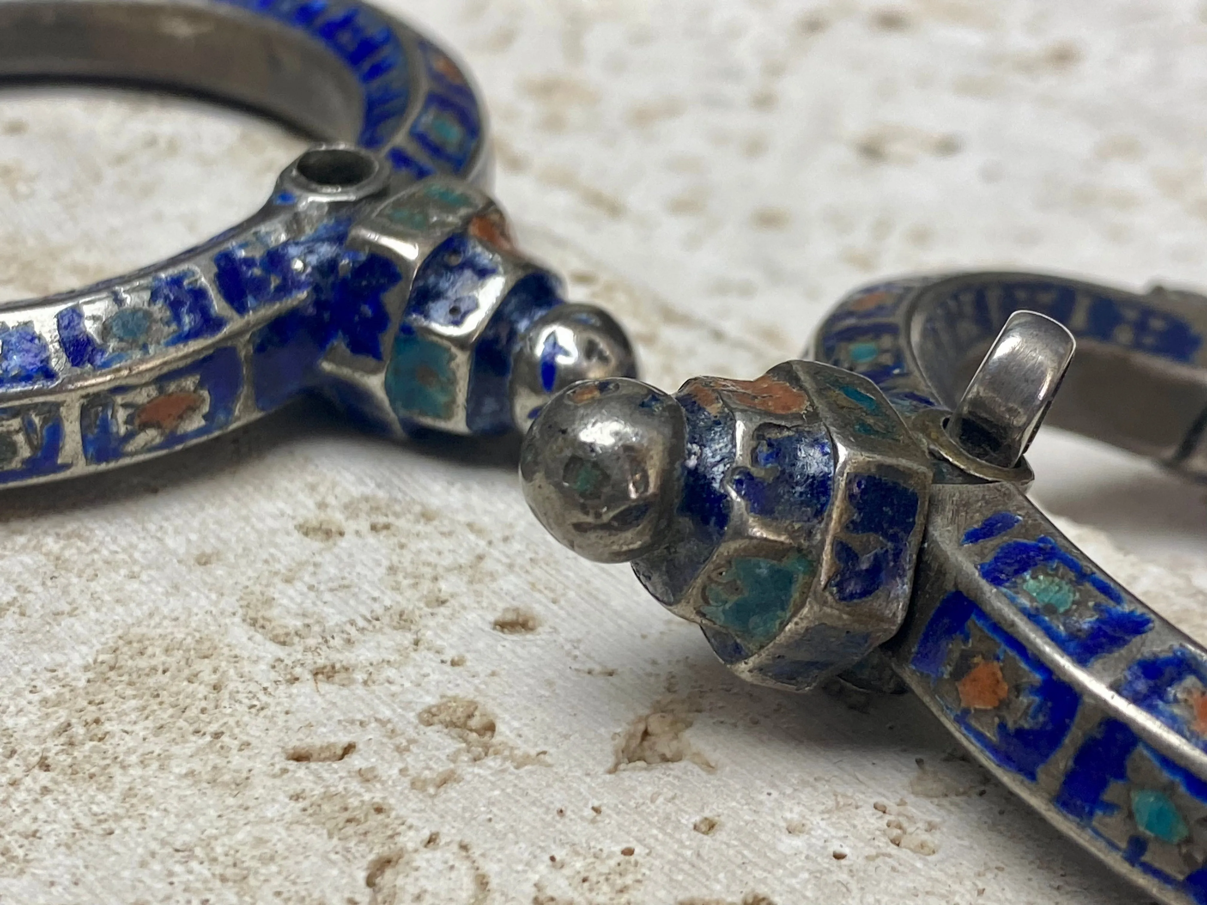 Antique Pair Of Multan Enamel  Silver Bracelets