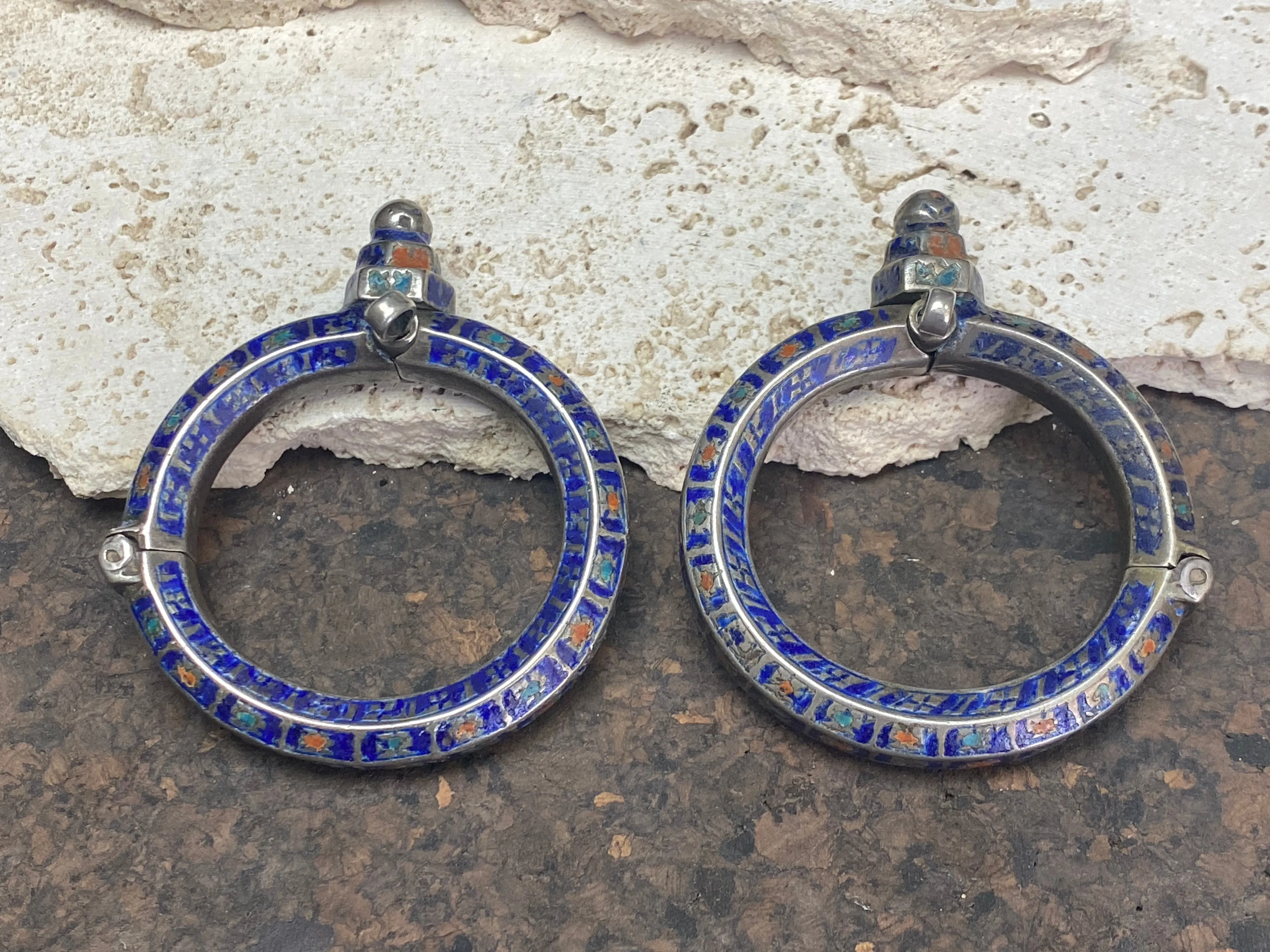 Antique Pair Of Multan Enamel  Silver Bracelets